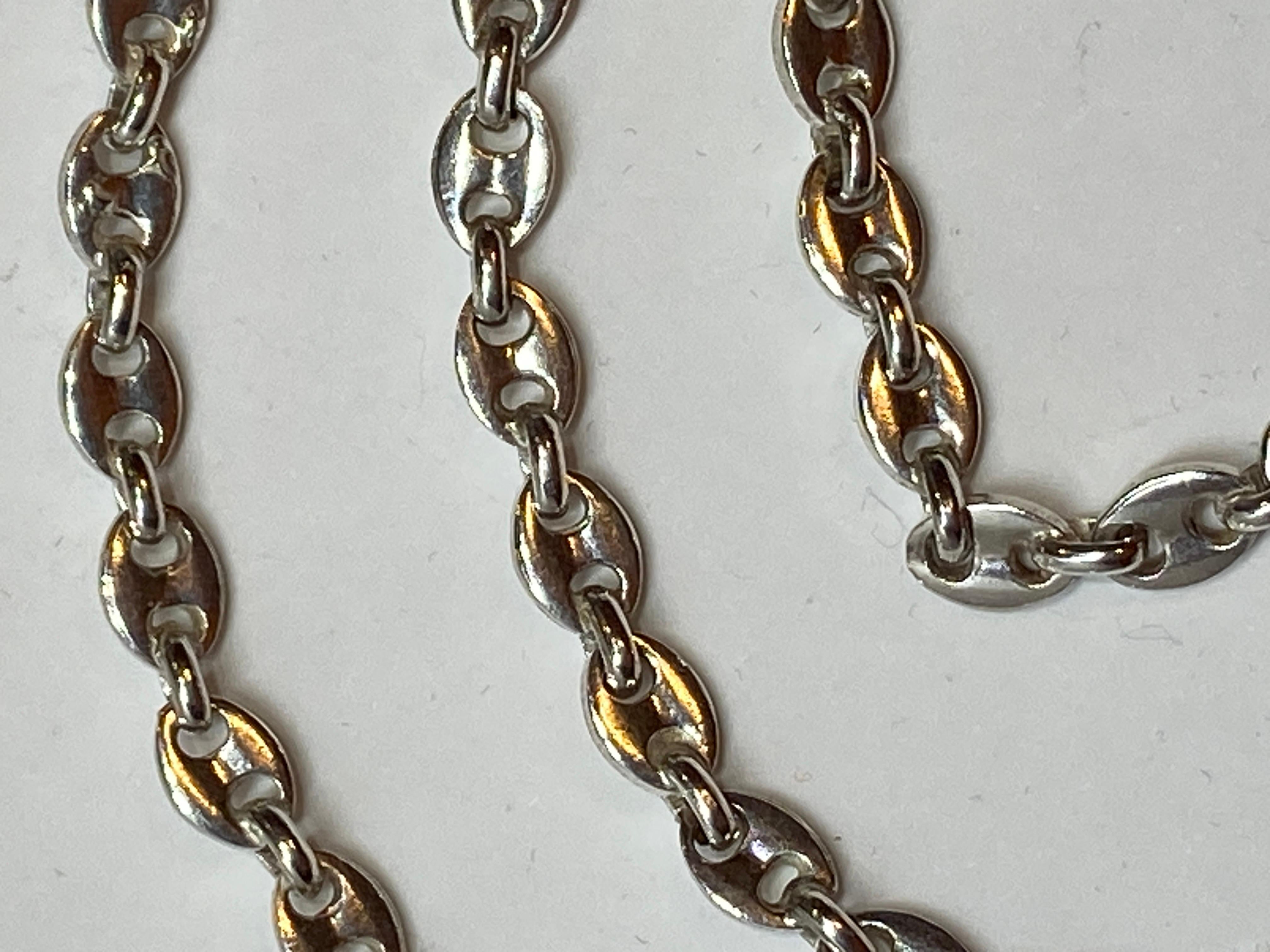 Women's or Men's Italian Sterling Silver Gucci-Style Heavy Chain-Link Necklace For Sale