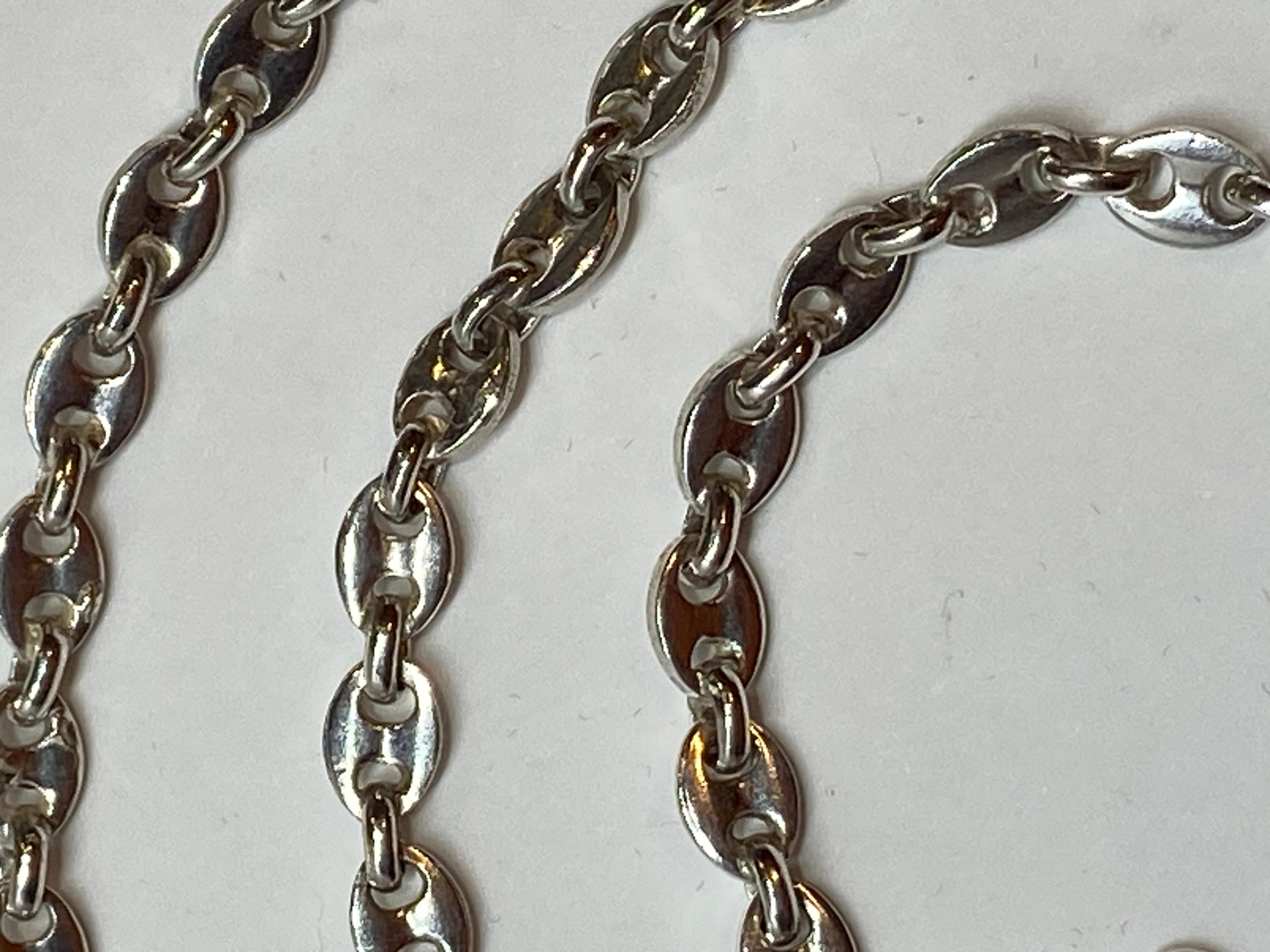 Italian Sterling Silver Gucci-Style Heavy Chain-Link Necklace For Sale 1