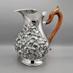 Italian Sterling Silver handcrafted Flowers Embossed Jug with wooden handles