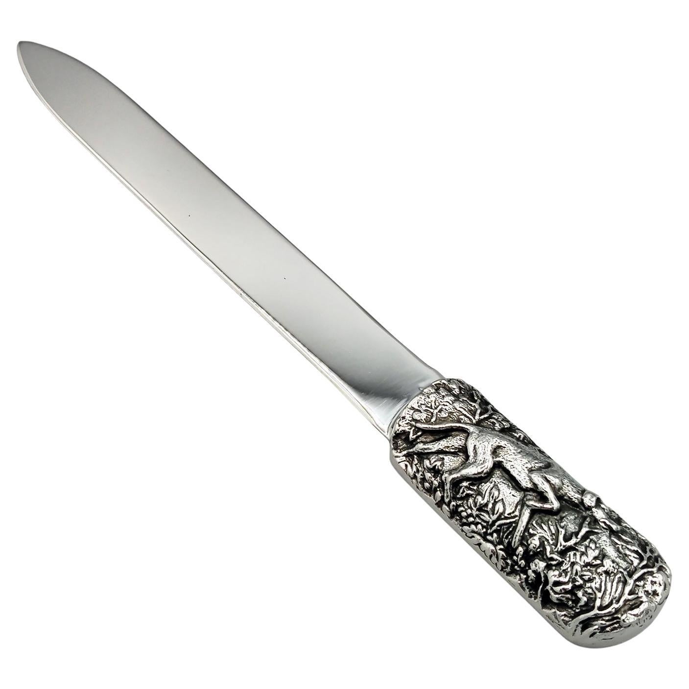 Italienische Sterling Silber Brieföffner 'Zeiger Hund' Griff im Angebot