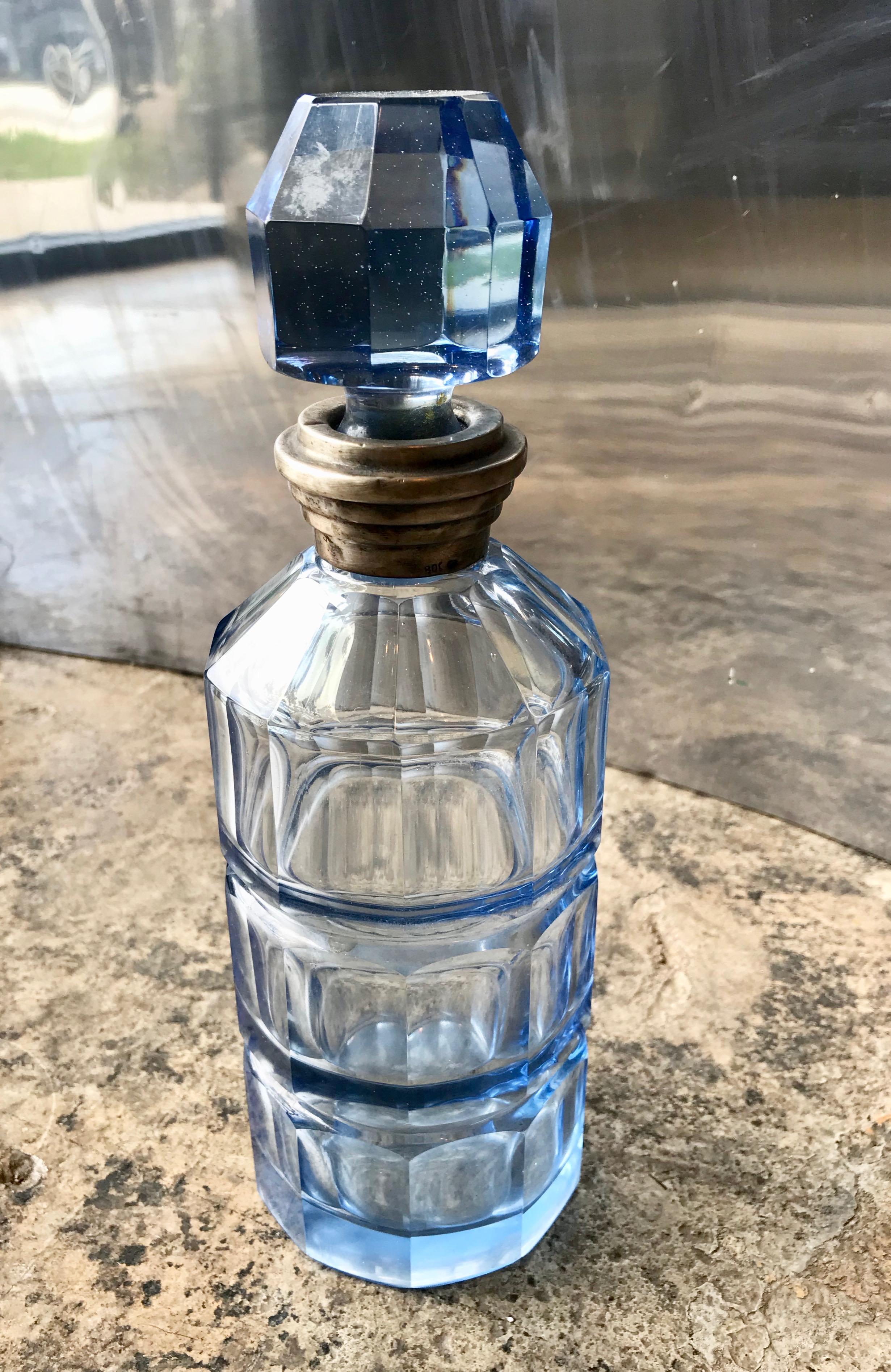 Italian sterling silver light blue bottle, Art Deco, 1940s.