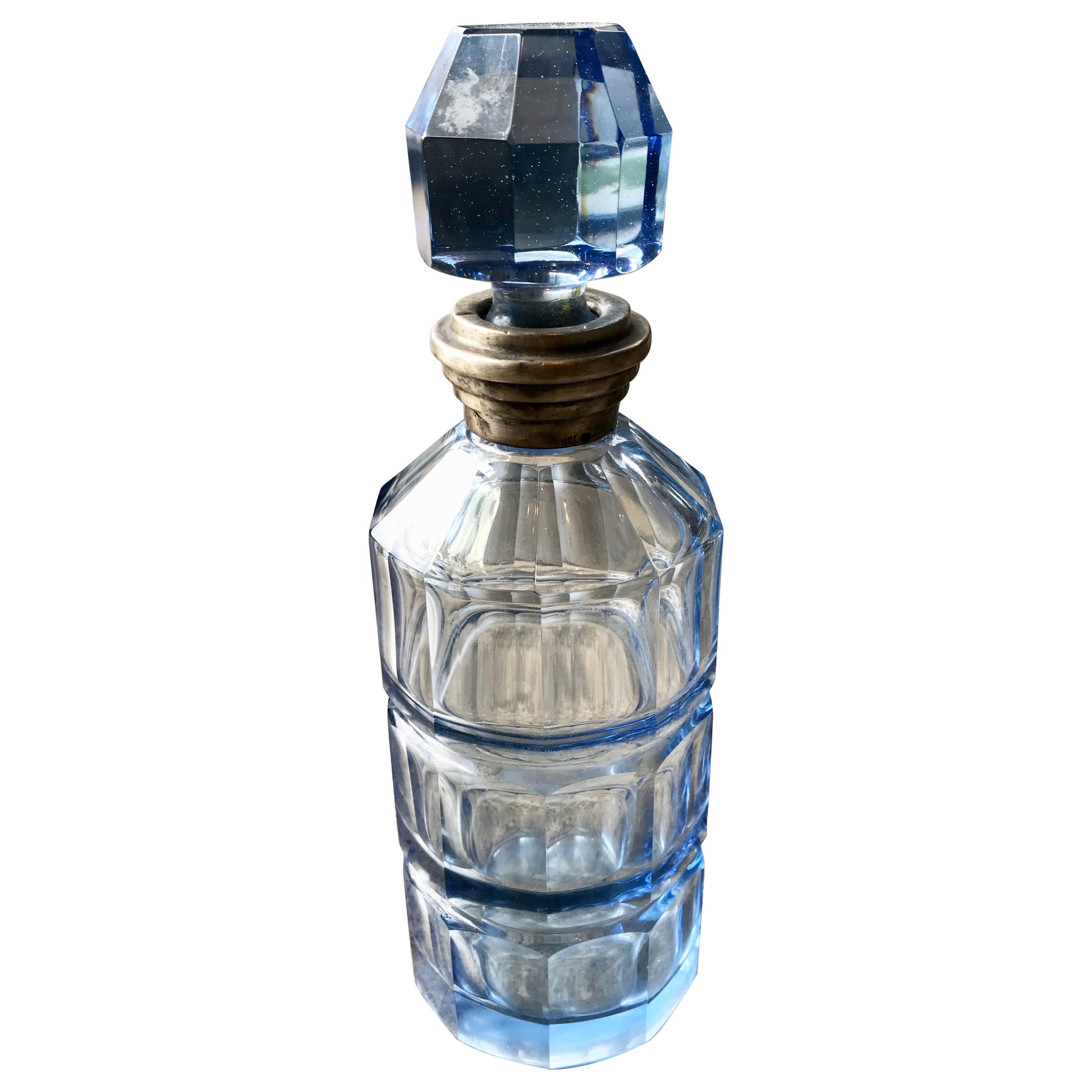 Italian Sterling Silver Light Blue Bottle, Art Deco, 1940s