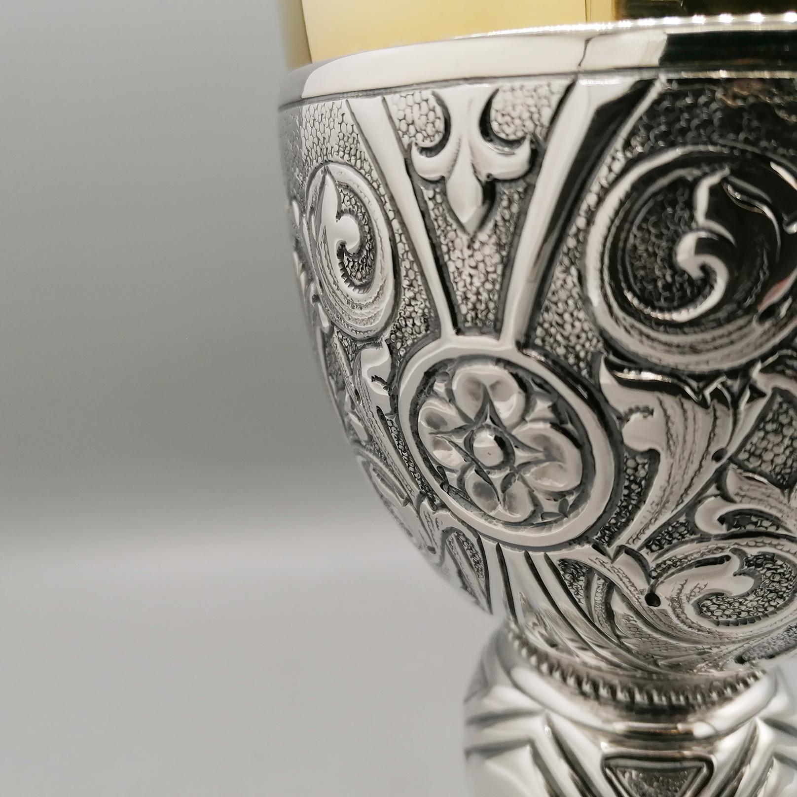 Italian Sterling Silver liturgical chalice In New Condition For Sale In VALENZA, IT