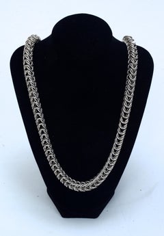 Italian Sterling Silver Long Byzantine Box Link Necklace