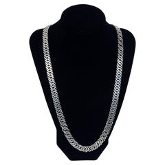 Italian Sterling Silver Long Herringbone or Chevron Link Necklace
