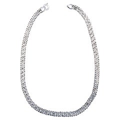 Italian Sterling Silver Long Herringbone or Chevron Link Necklace