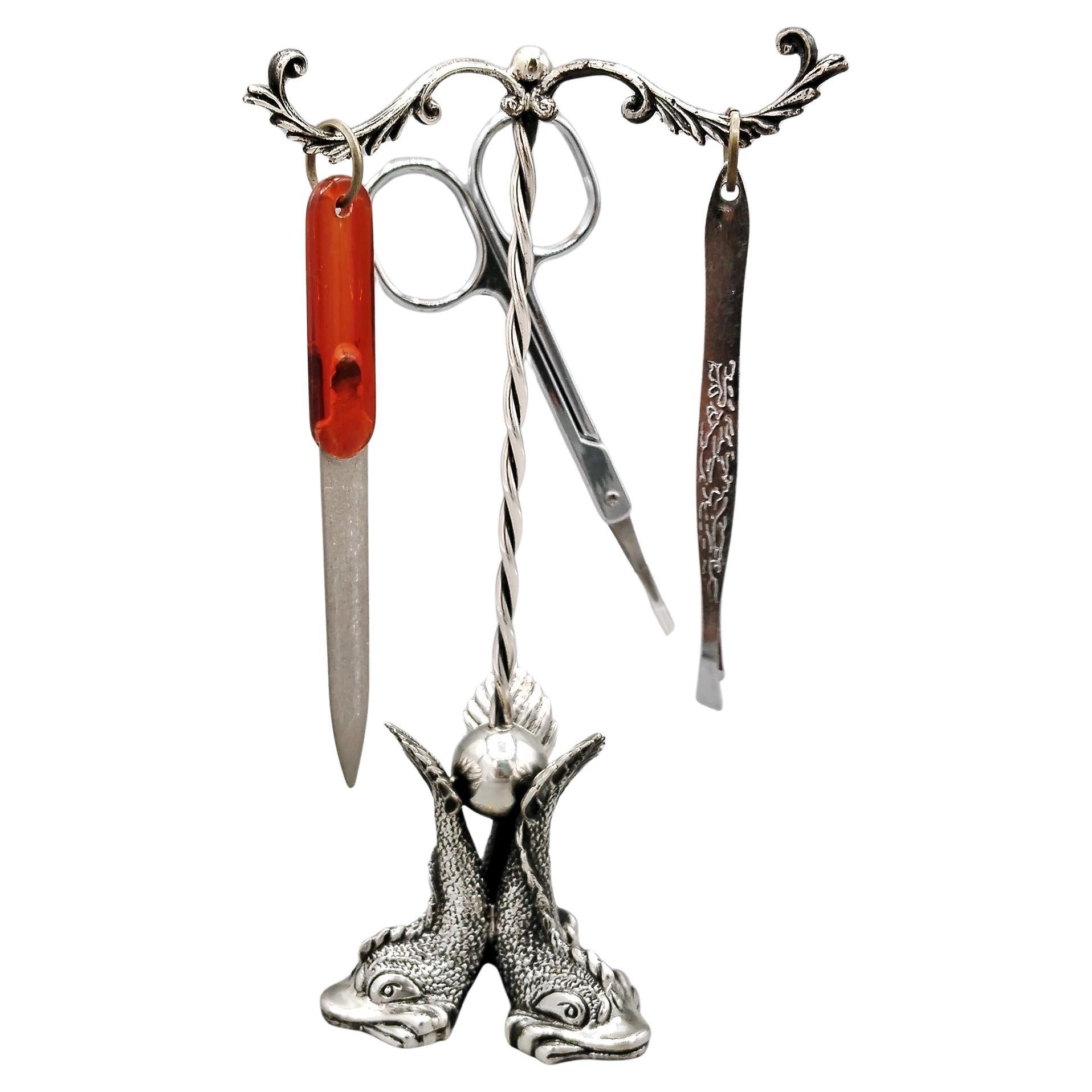 Italienischer Sterling Silber Maniküre Zubehör Ständer im Angebot