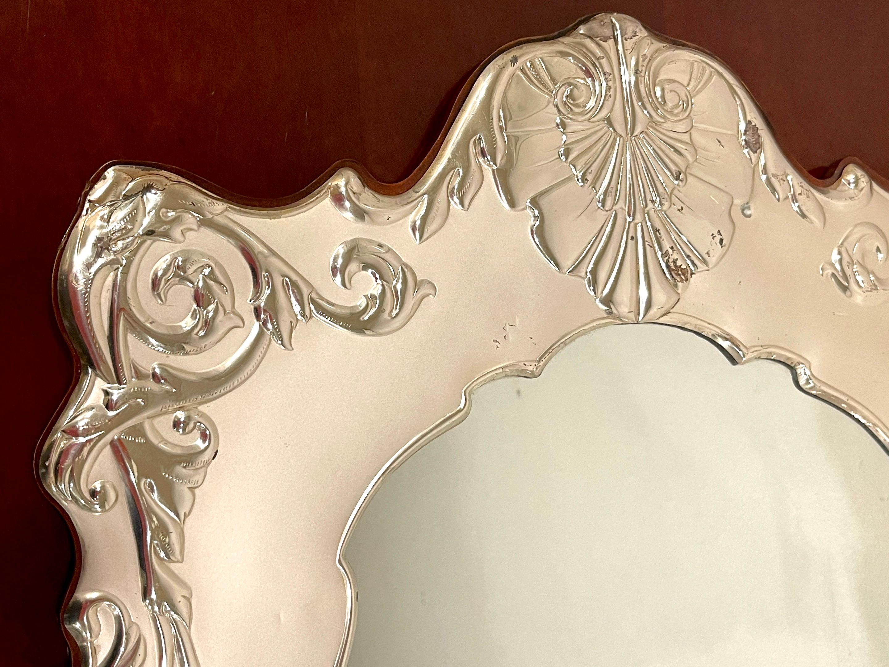 Italian Sterling Silver Neoclassical Style Wall Mirror In Good Condition For Sale In West Palm Beach, FL