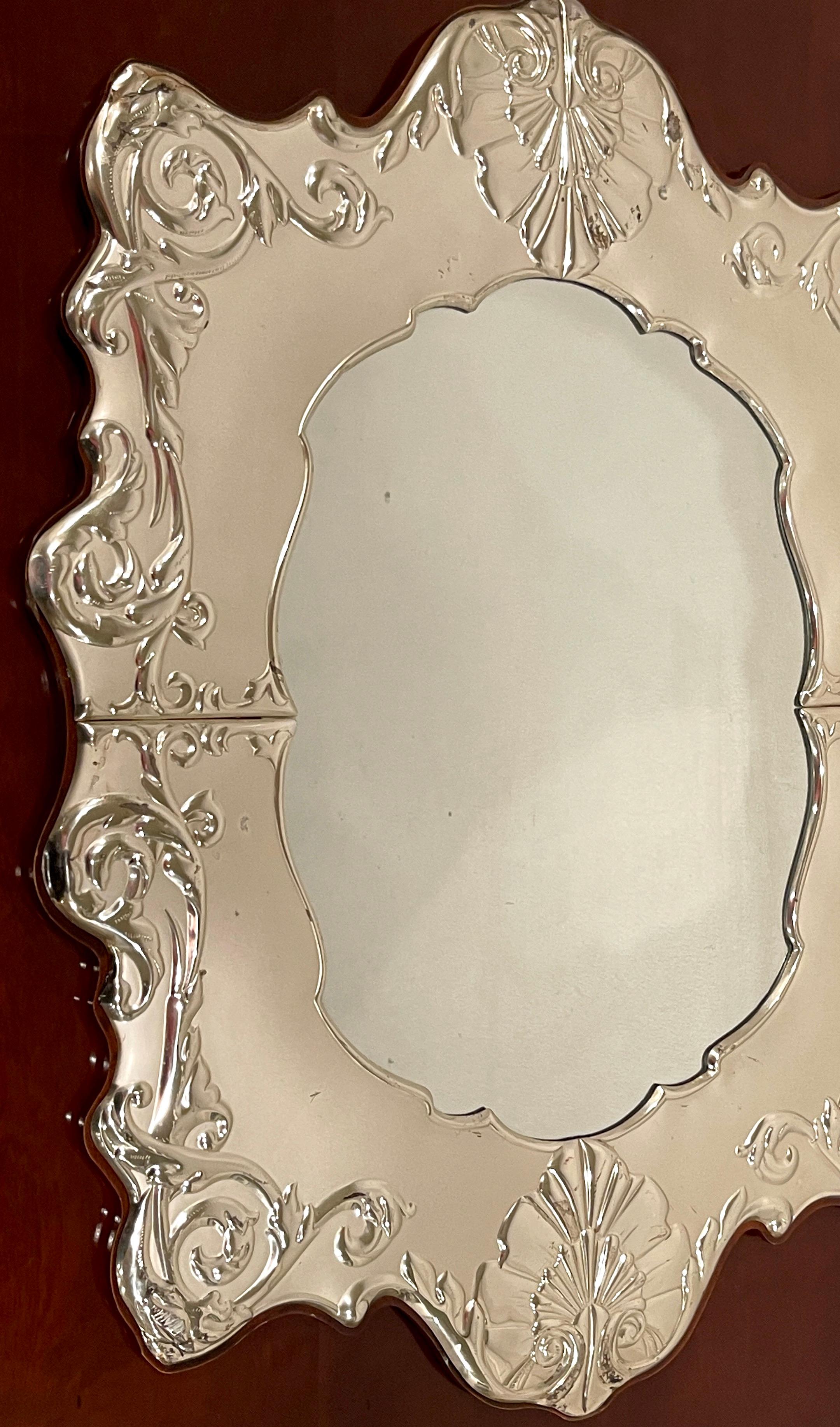 20th Century Italian Sterling Silver Neoclassical Style Wall Mirror For Sale