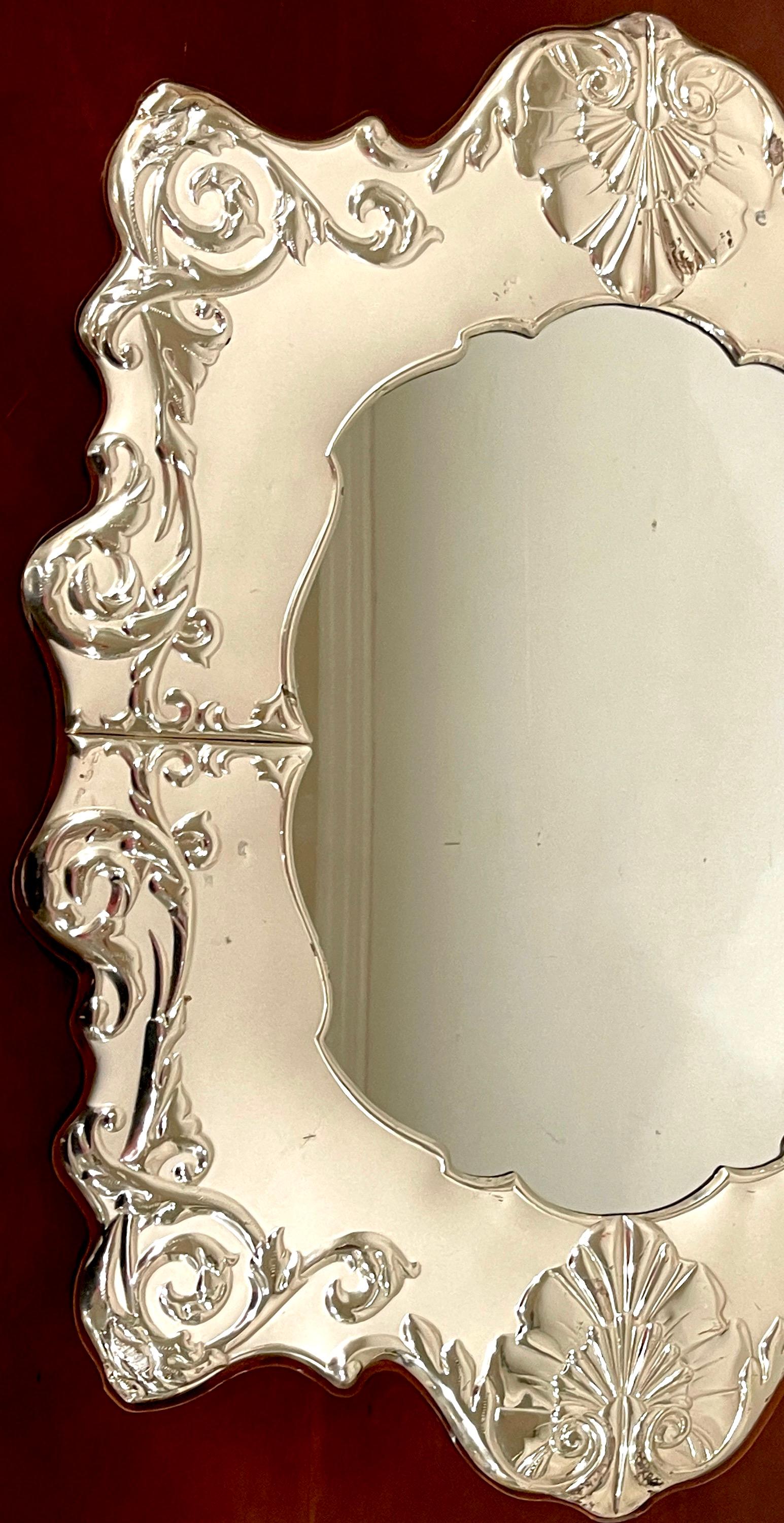 Italian Sterling Silver Neoclassical Style Wall Mirror For Sale 4