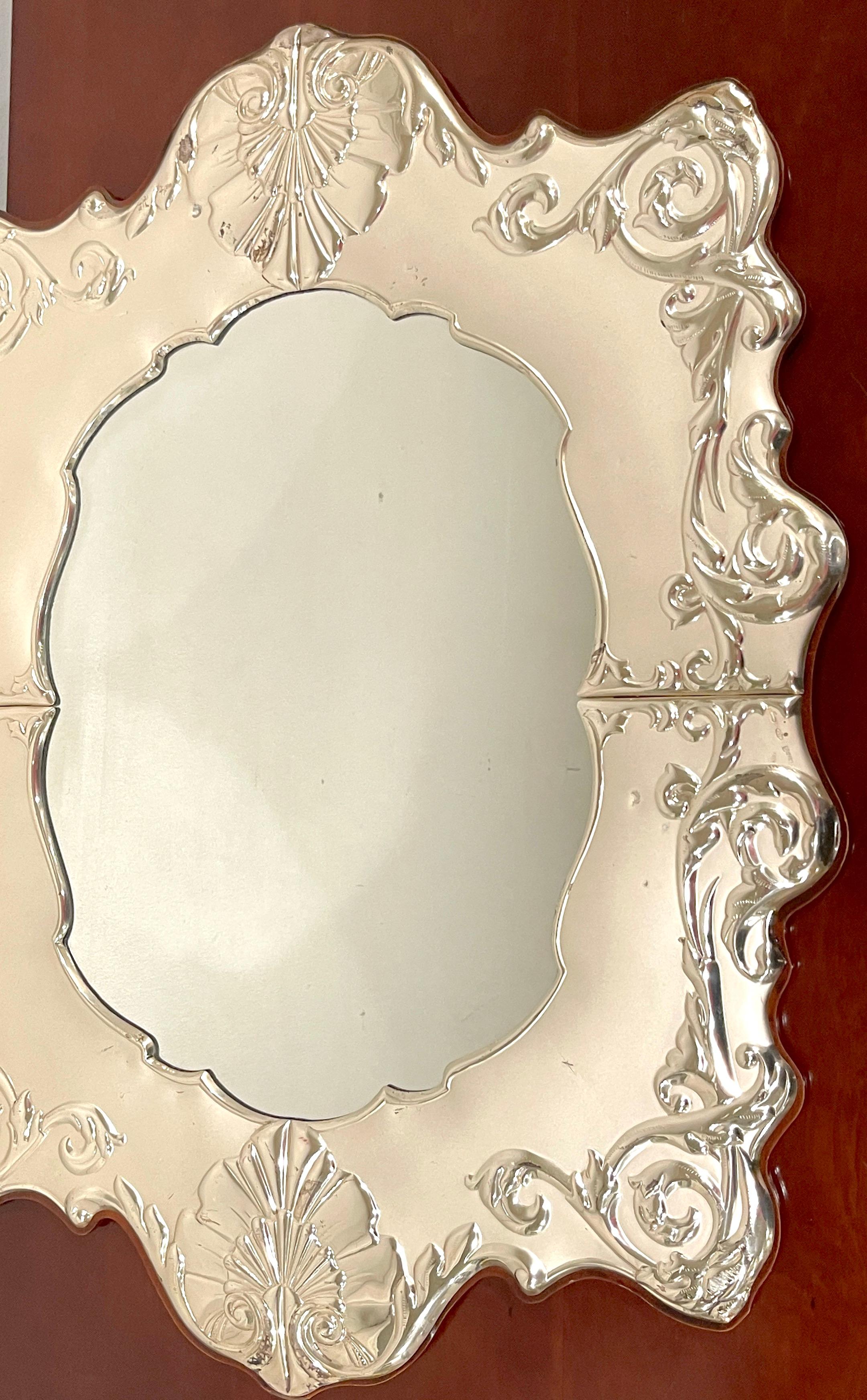 Italian Sterling Silver Neoclassical Style Wall Mirror For Sale 5