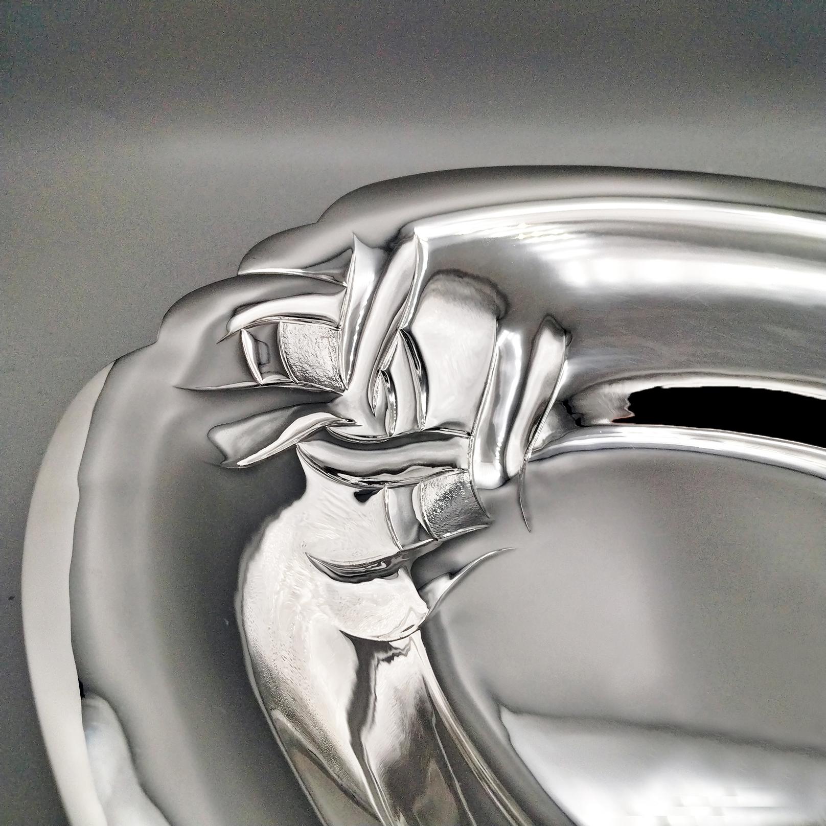 Hand-Crafted Italian Sterling Silver oval centerpiece For Sale