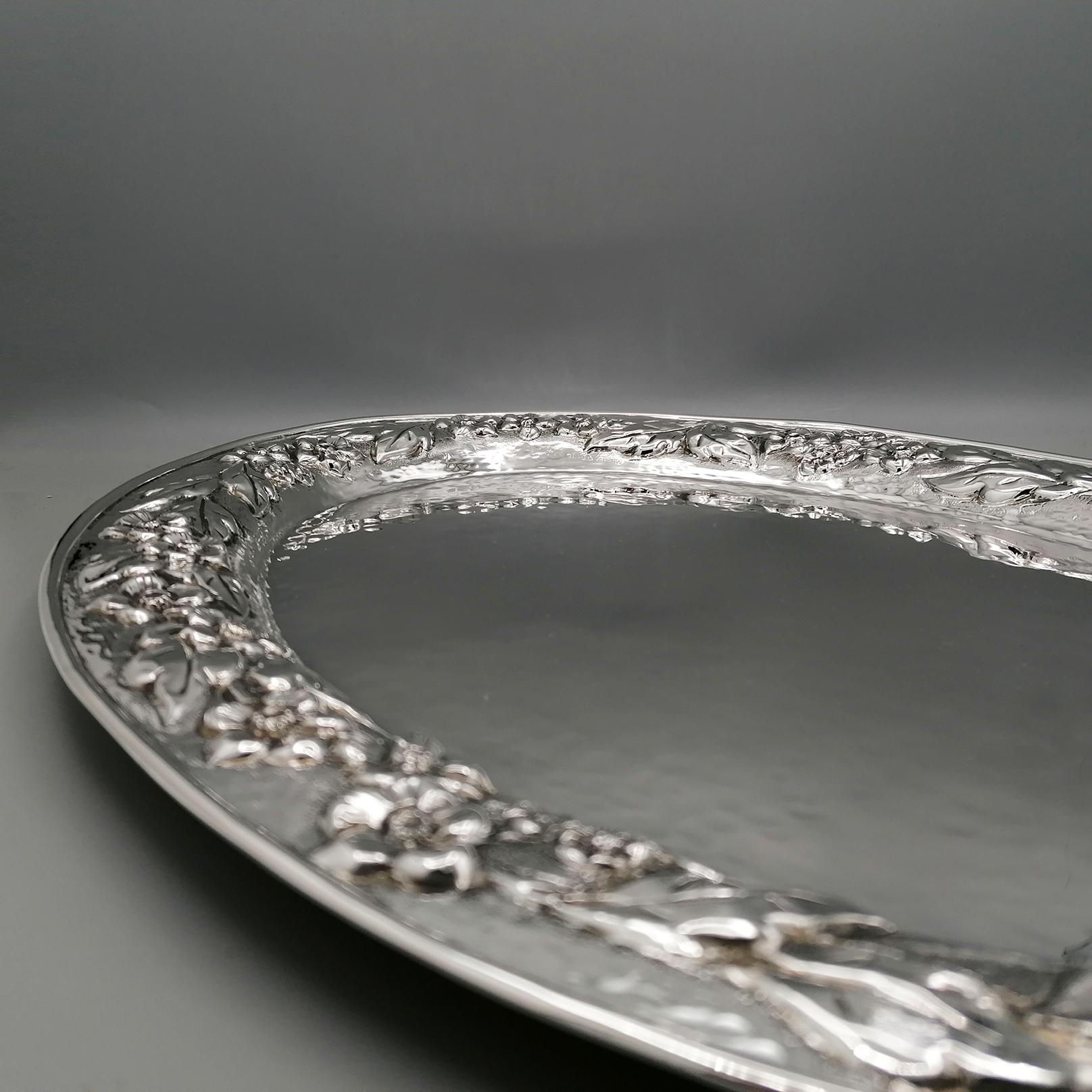 Italian Sterling Silver Oval tray  For Sale 4