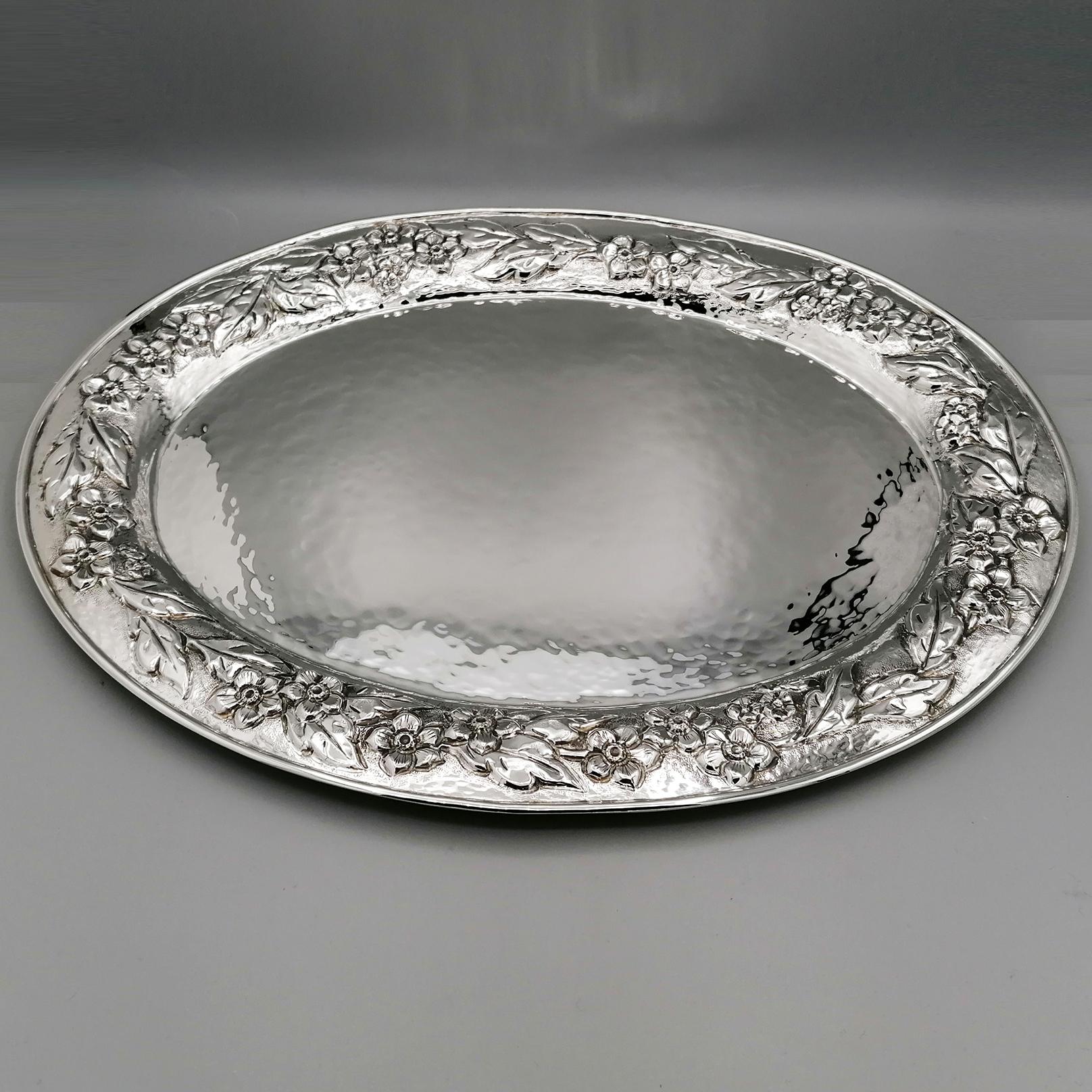 Baroque Italian Sterling Silver Oval tray  For Sale