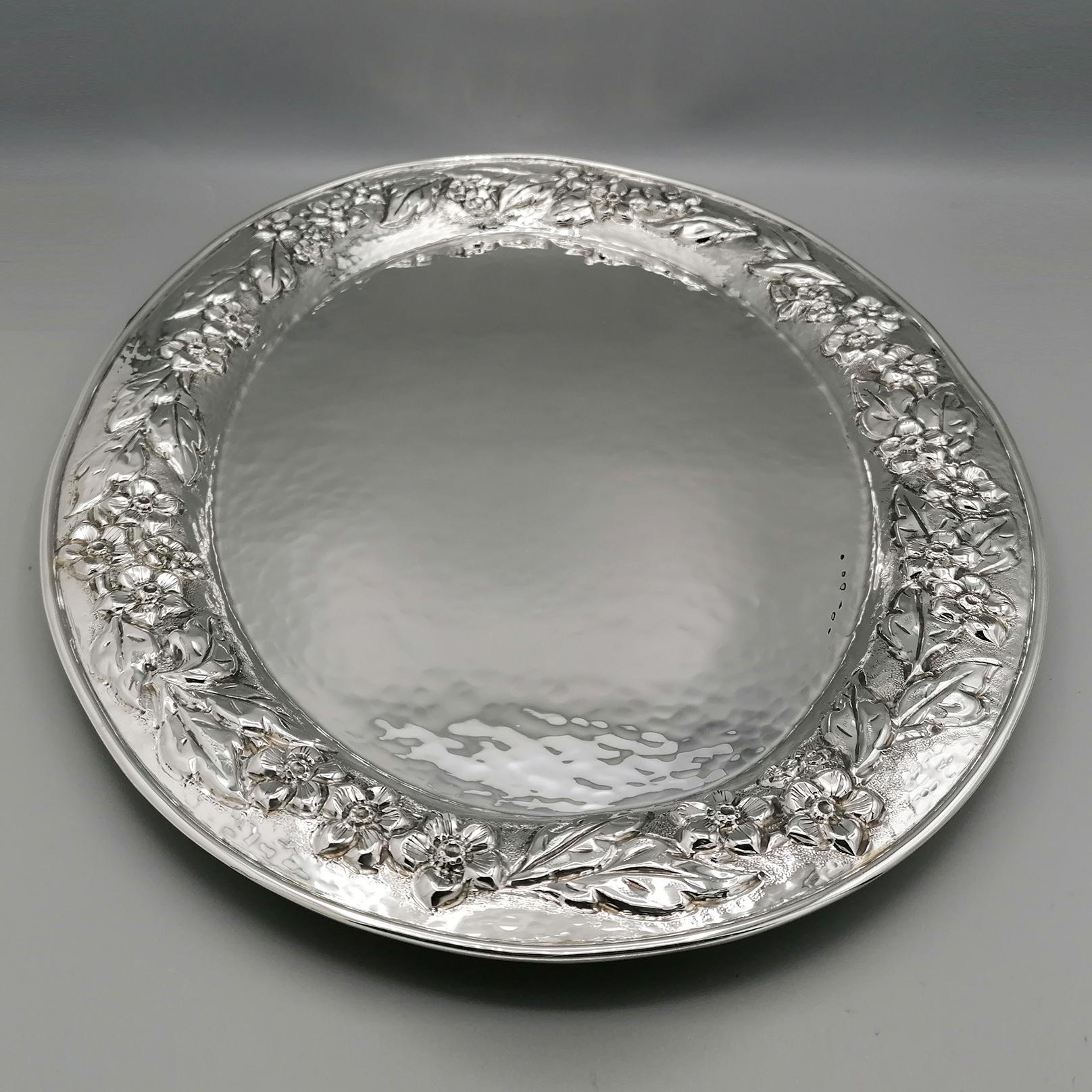 Hand-Crafted Italian Sterling Silver Oval tray  For Sale