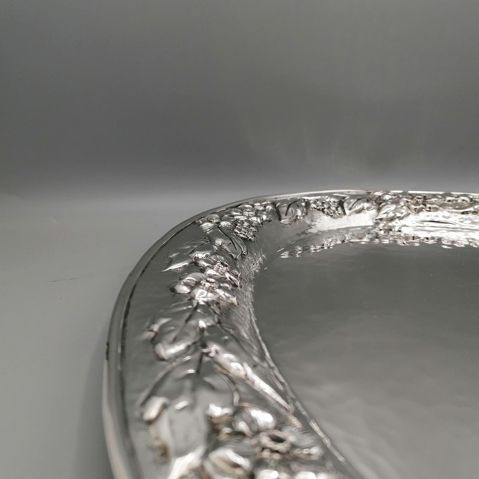 Italian Sterling Silver Oval tray  In New Condition For Sale In VALENZA, IT