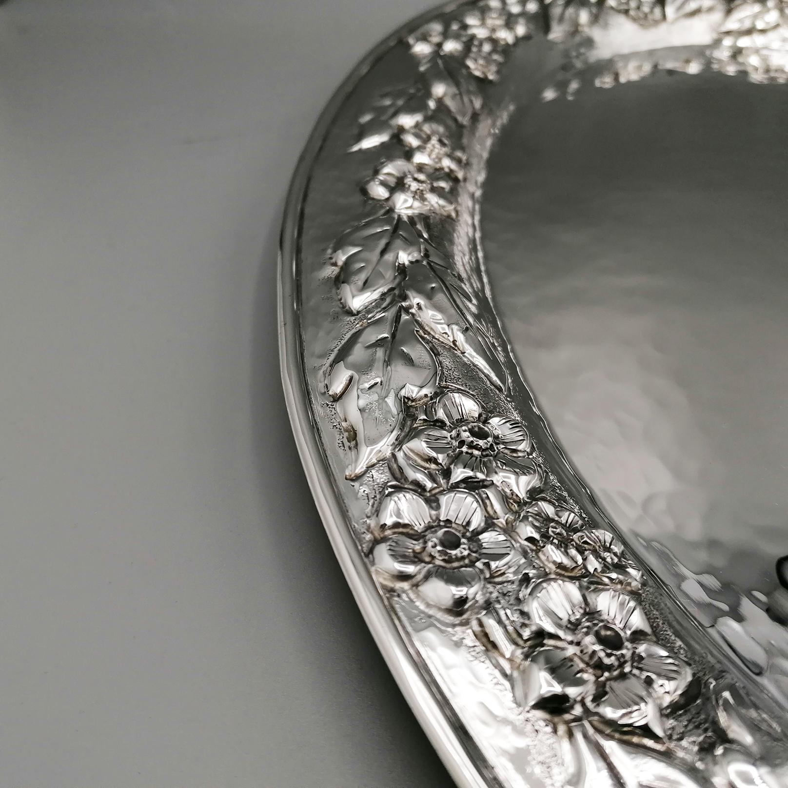 Contemporary Italian Sterling Silver Oval tray  For Sale