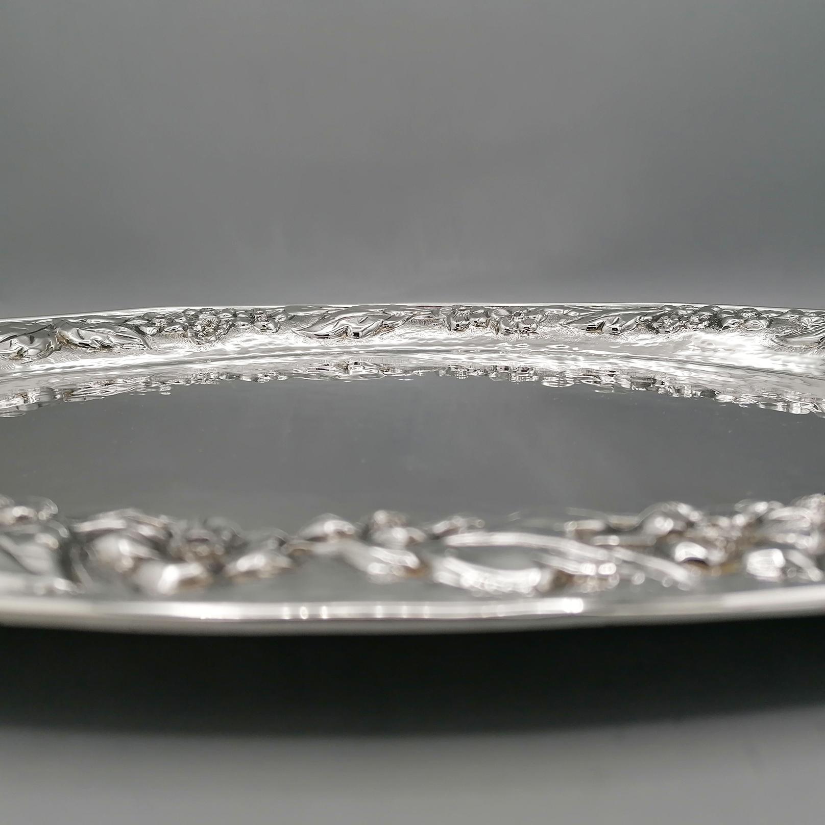 Italian Sterling Silver Oval tray  For Sale 1