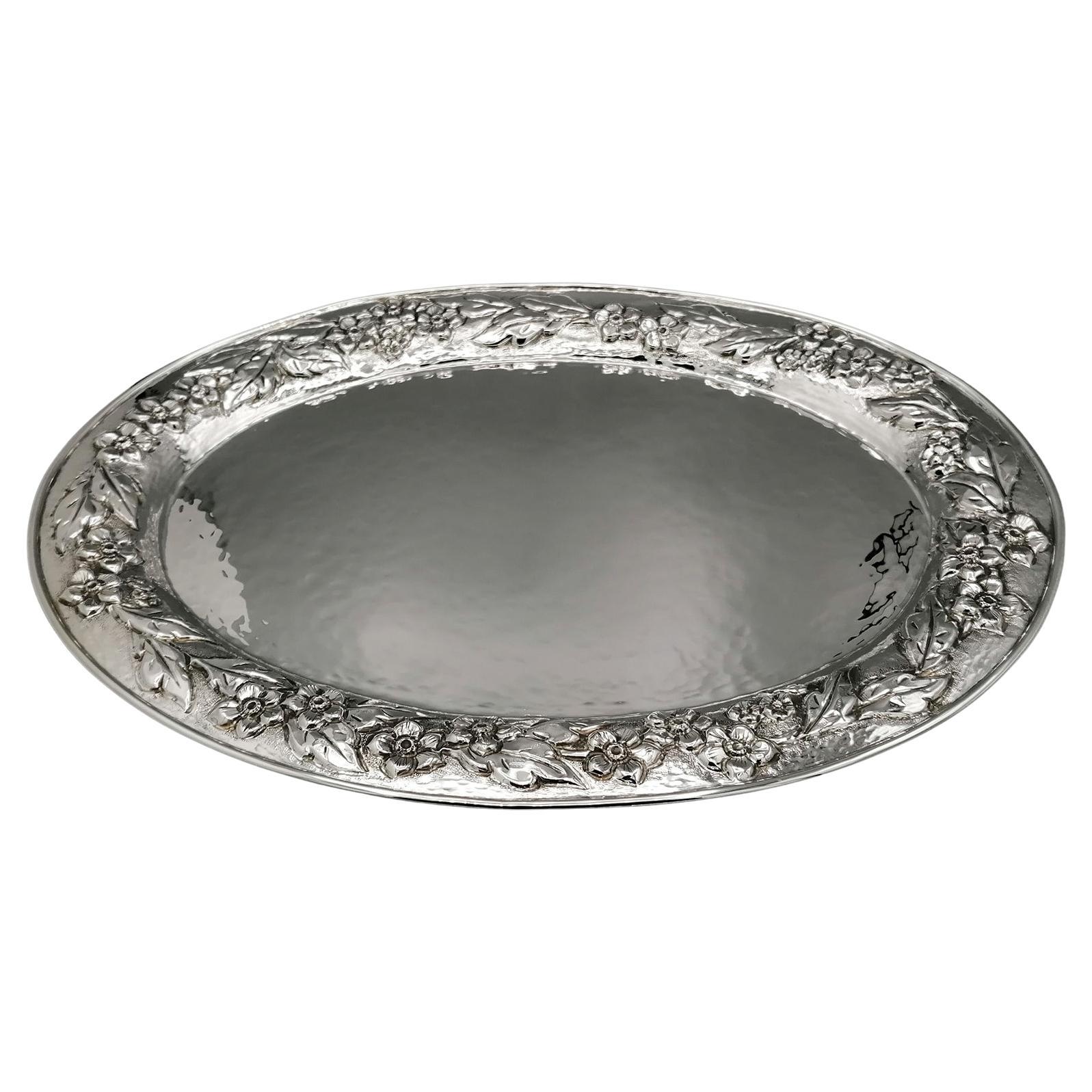 Italian Sterling Silver Oval tray  For Sale