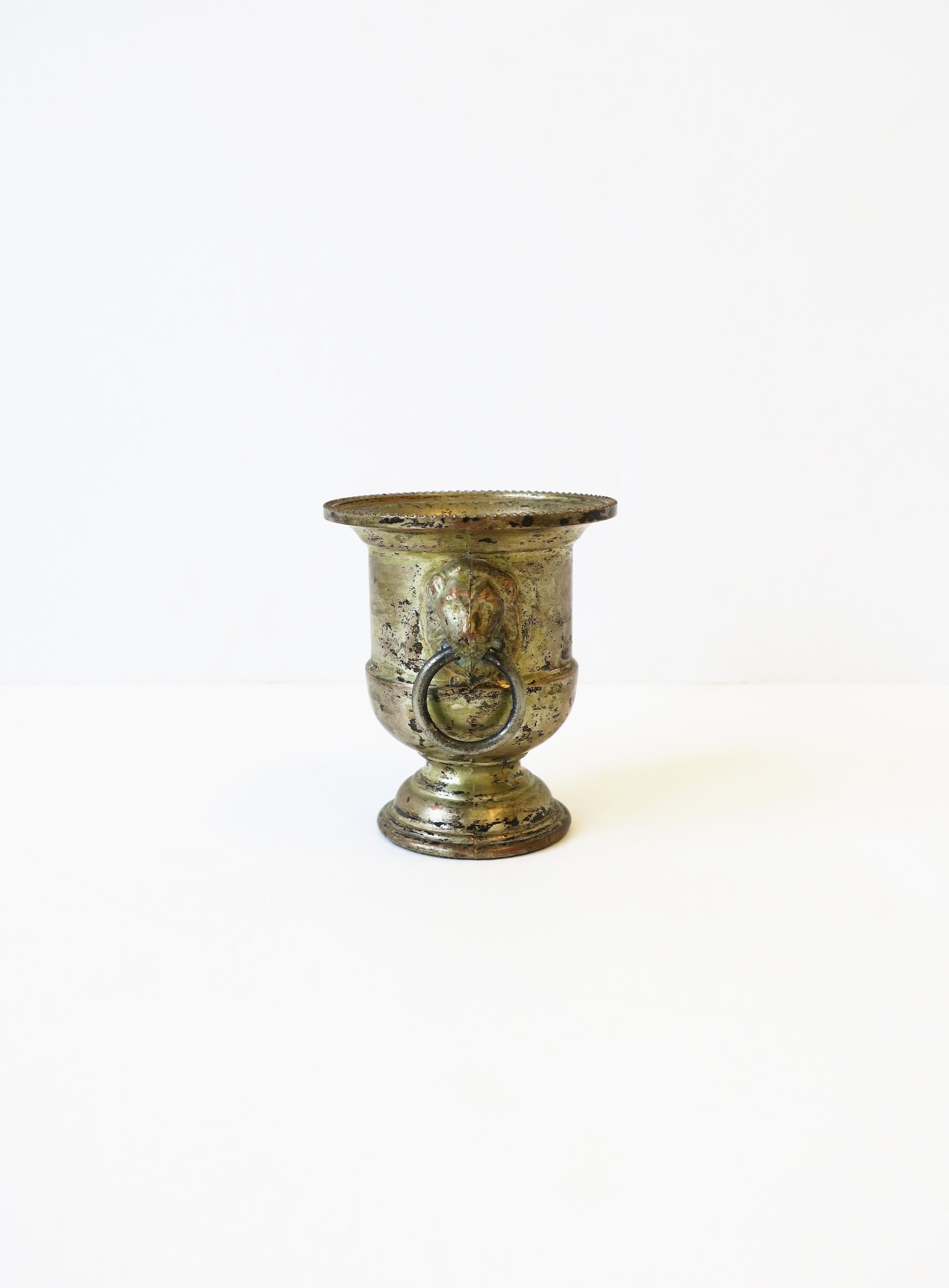 Italian Sterling Silver Plate Regency Urn with Lion Head Detail, Small In Good Condition In New York, NY