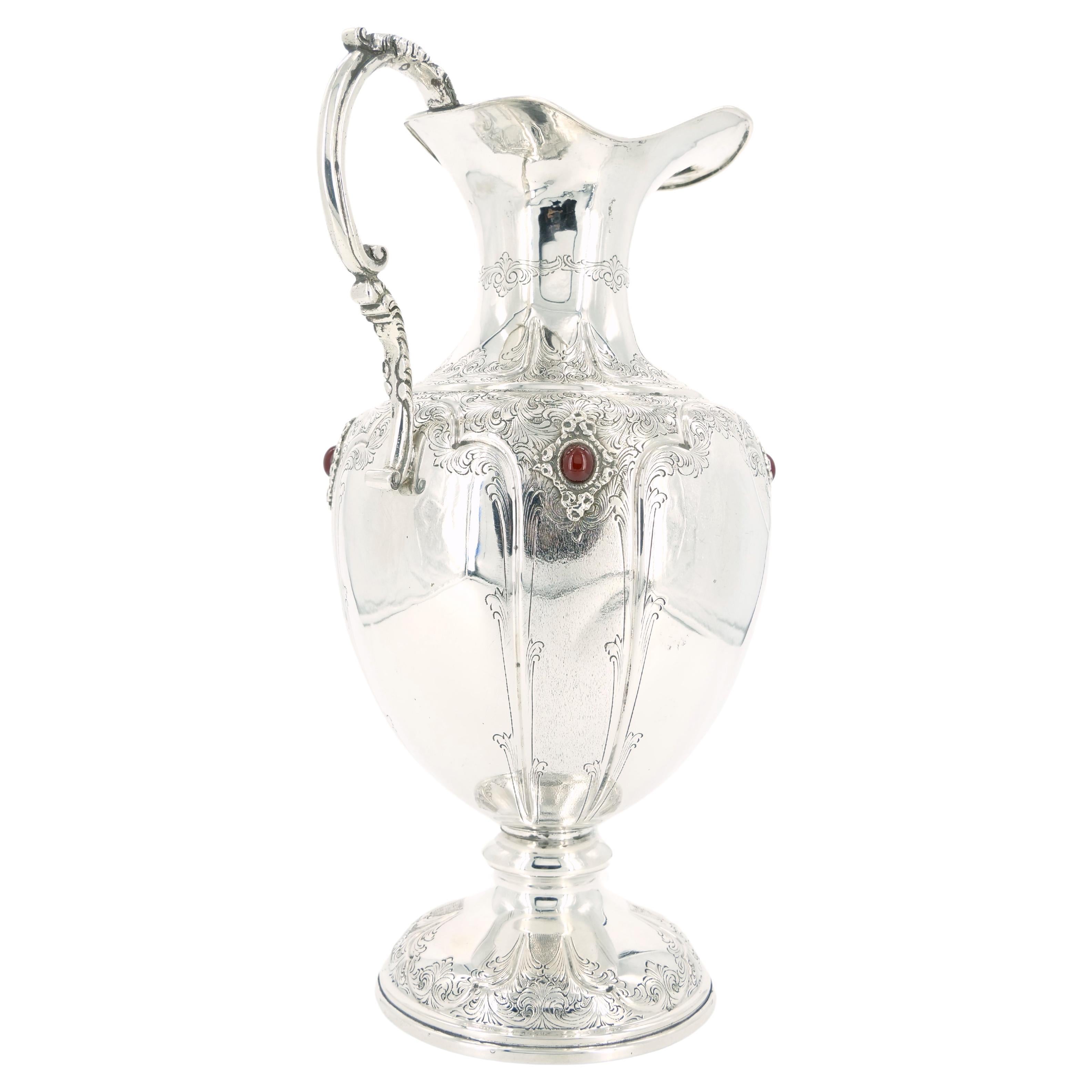 Italian Sterling Silver / Precious Stone One Handled Decorative Vase / Piece For Sale