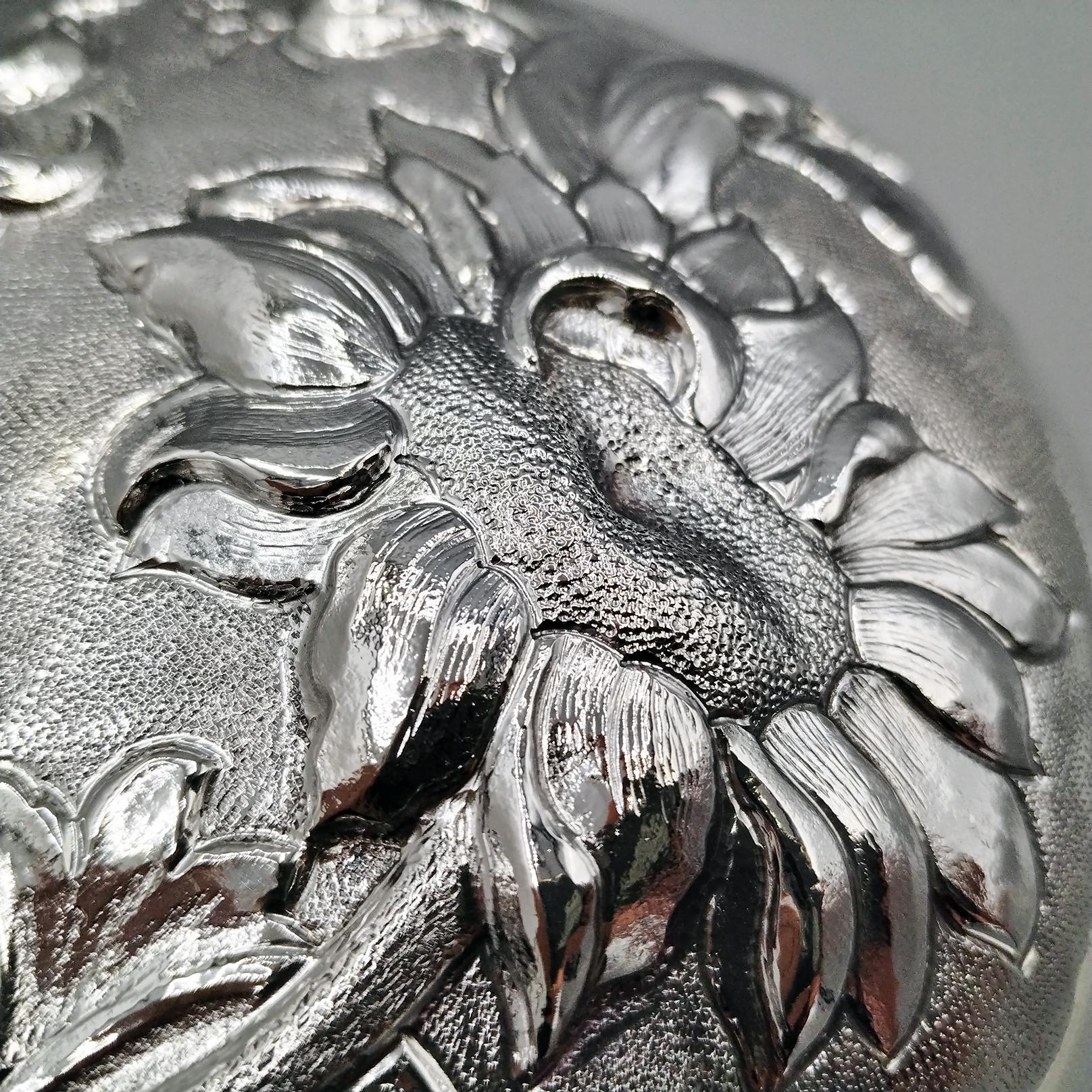 Other Italian Sterling Silver round box with sunflowers For Sale