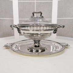 Italian Sterling Silver round Soup Tureen with stand Queen Ann Style