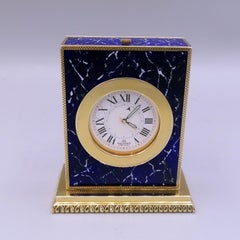 Italian Sterling Silver Table Clock with Enamels as Lapilazuli, Swiss Movement