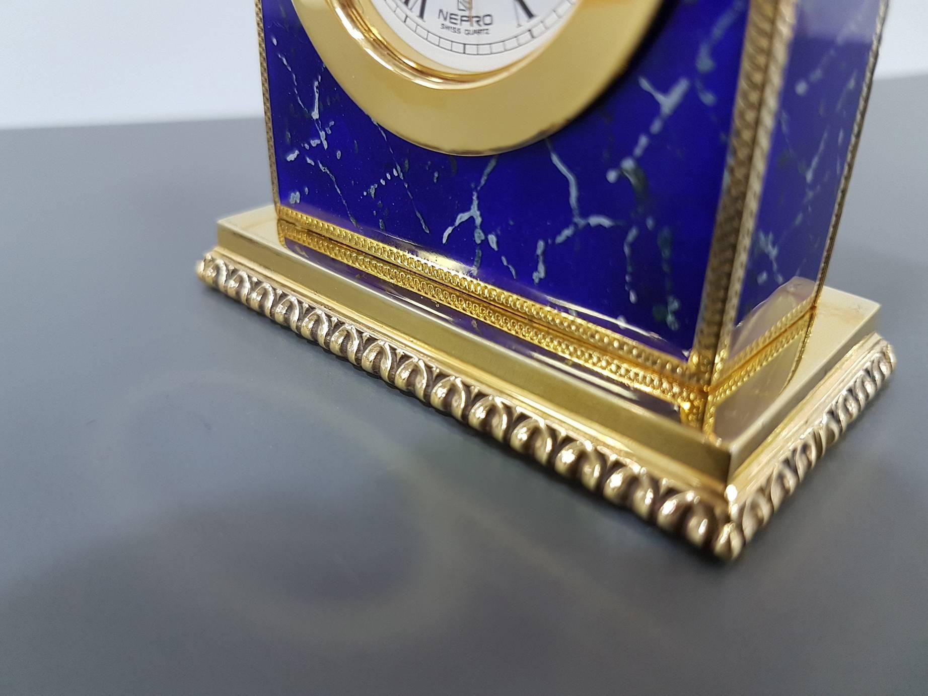 Italienische Sterlingsilber-Tischuhr mit Emaille und Lapilazuli, Schweizer Uhrwerk im Angebot 10