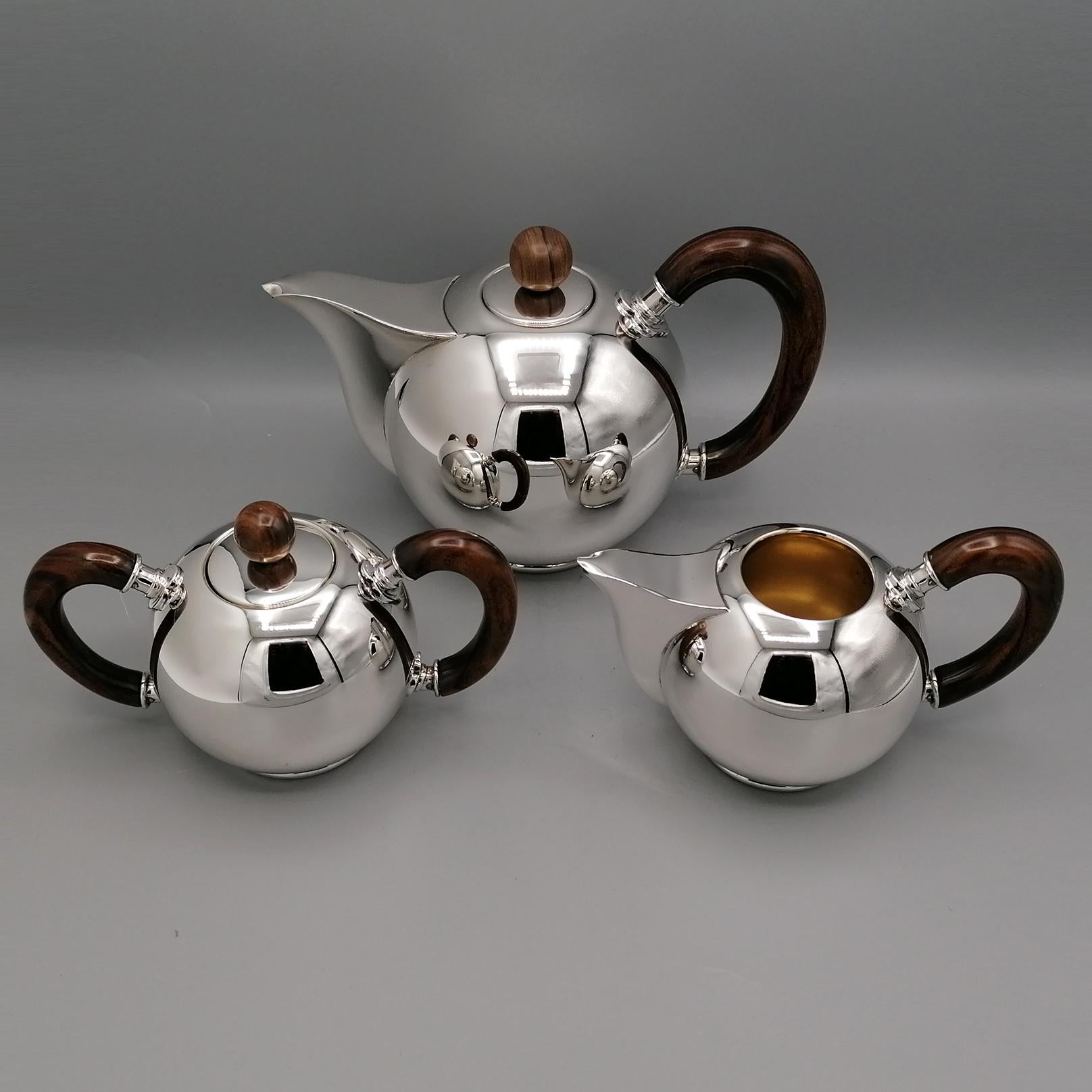 Hand-Crafted Italian Sterling Silver teaset minimalist and moder style For Sale