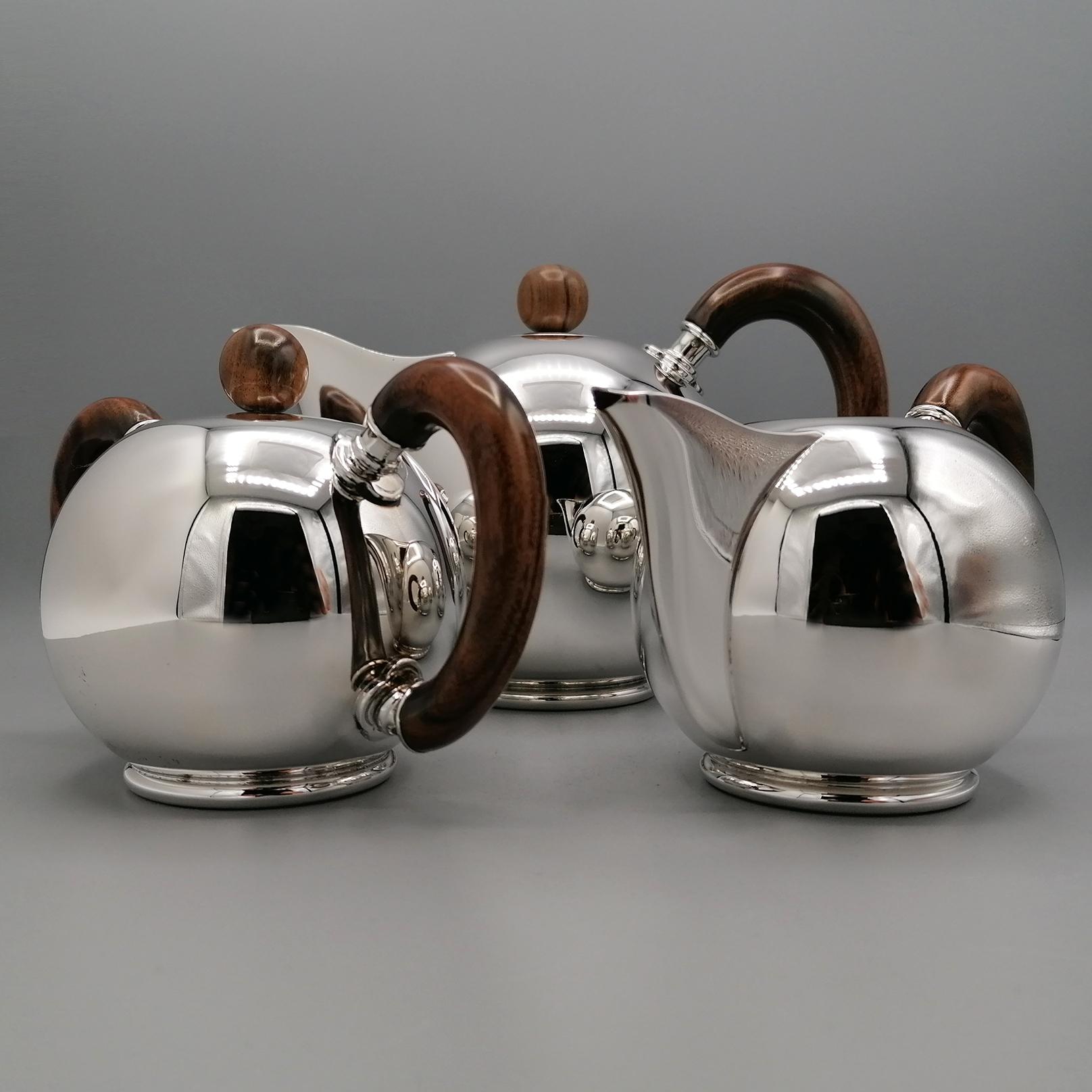 Italienisches Sterling Silber Teeset im minimalistischen und modernen Stil (Handgefertigt) im Angebot