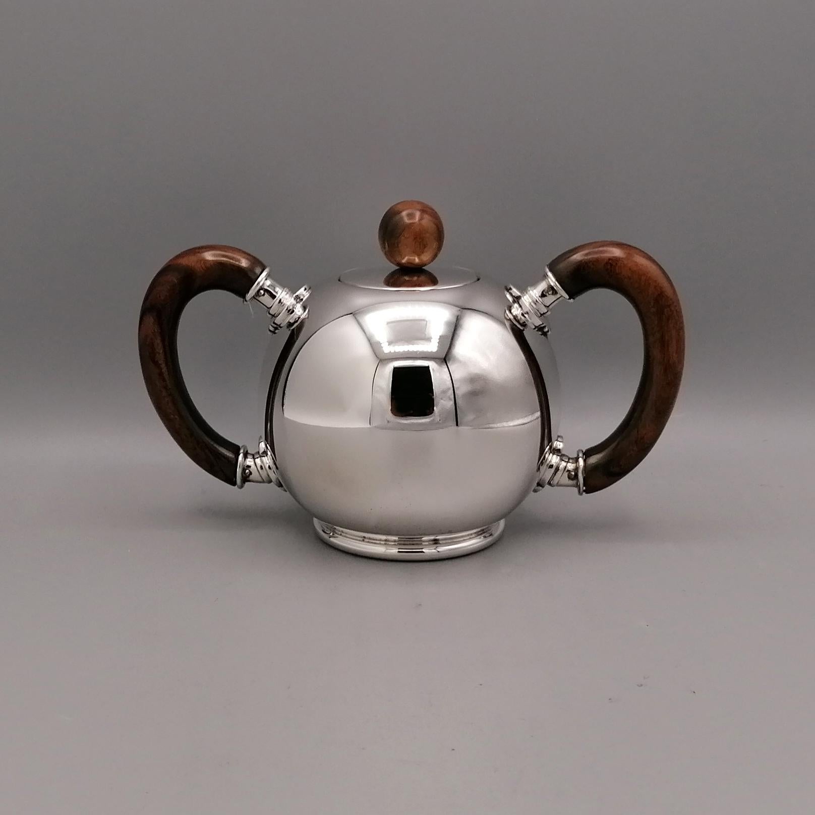 Italian Sterling Silver teaset minimalist and moder style For Sale 3