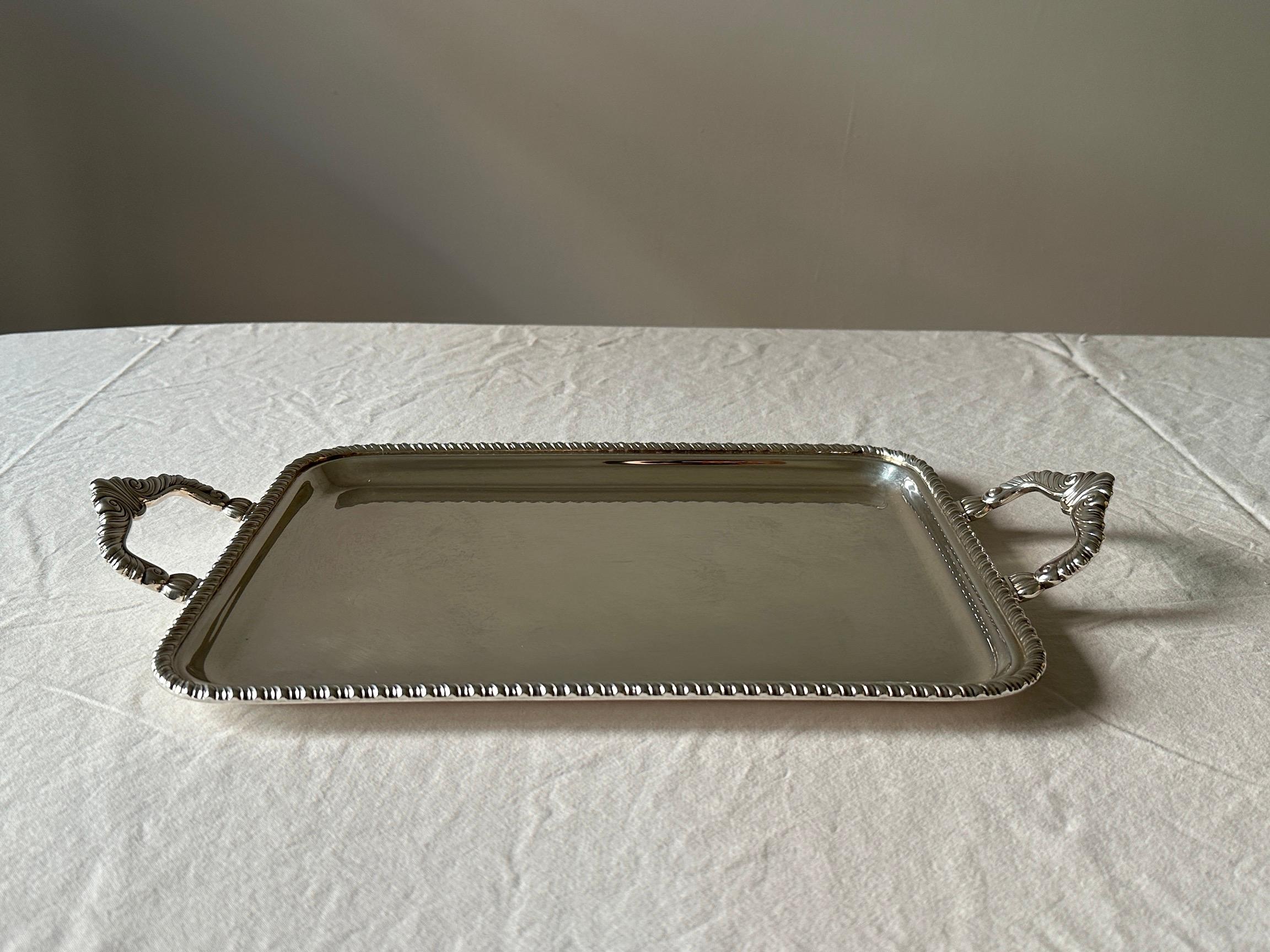 Hand-Crafted Italian Sterling Silver Tray in the style of Buccellati  For Sale