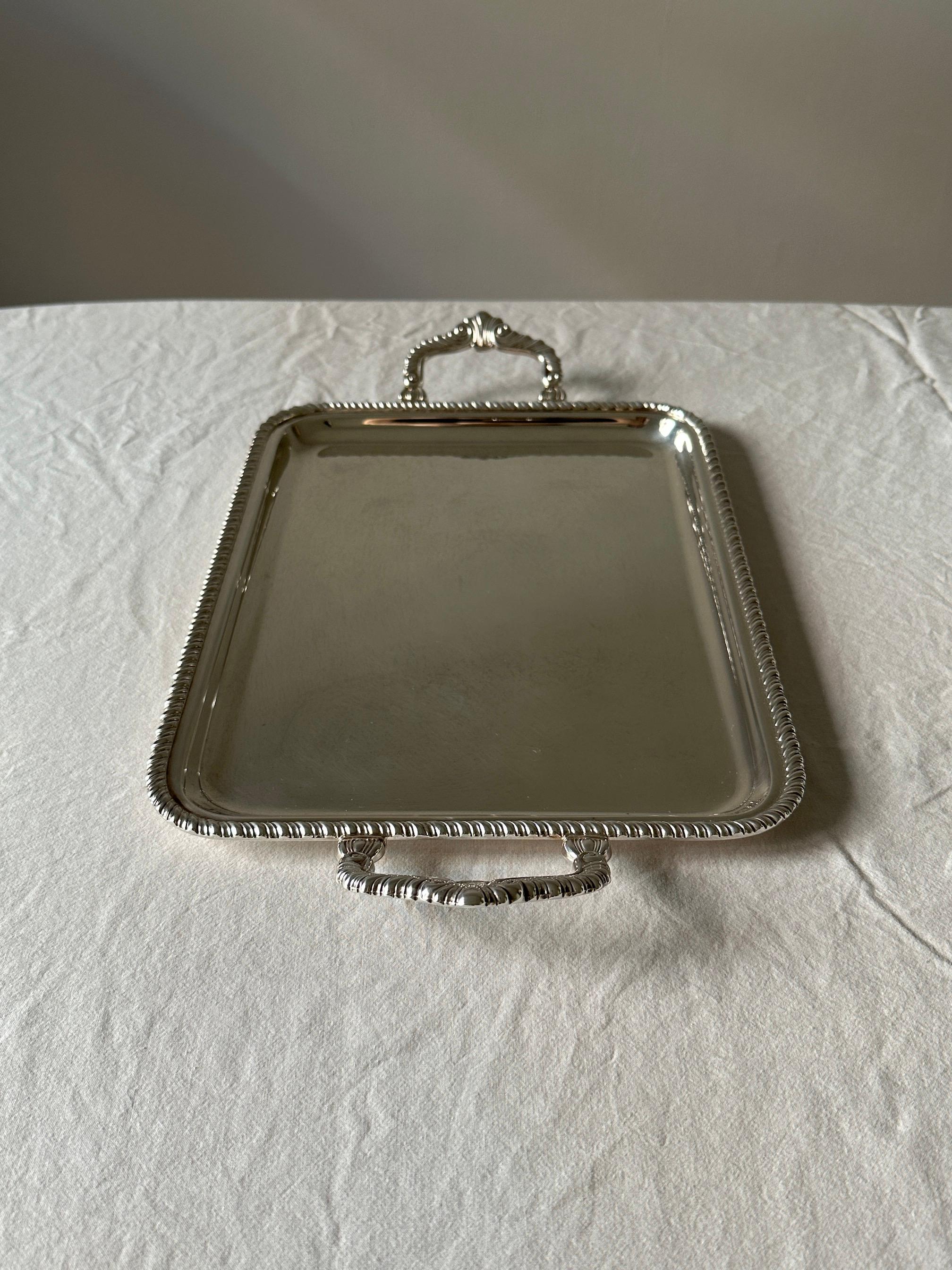 Mid-20th Century Italian Sterling Silver Tray in the style of Buccellati  For Sale