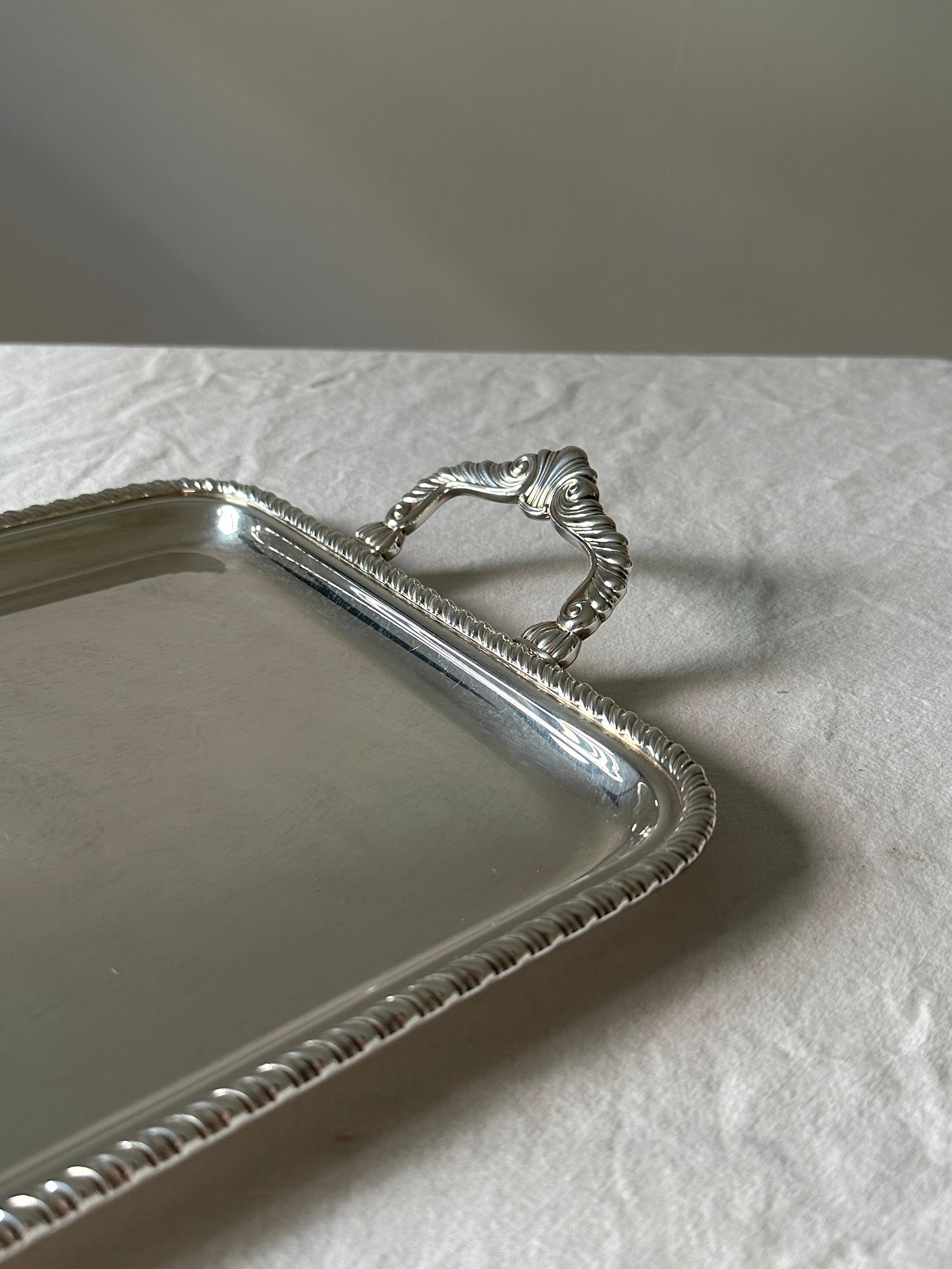 Italian Sterling Silver Tray in the style of Buccellati  For Sale 1