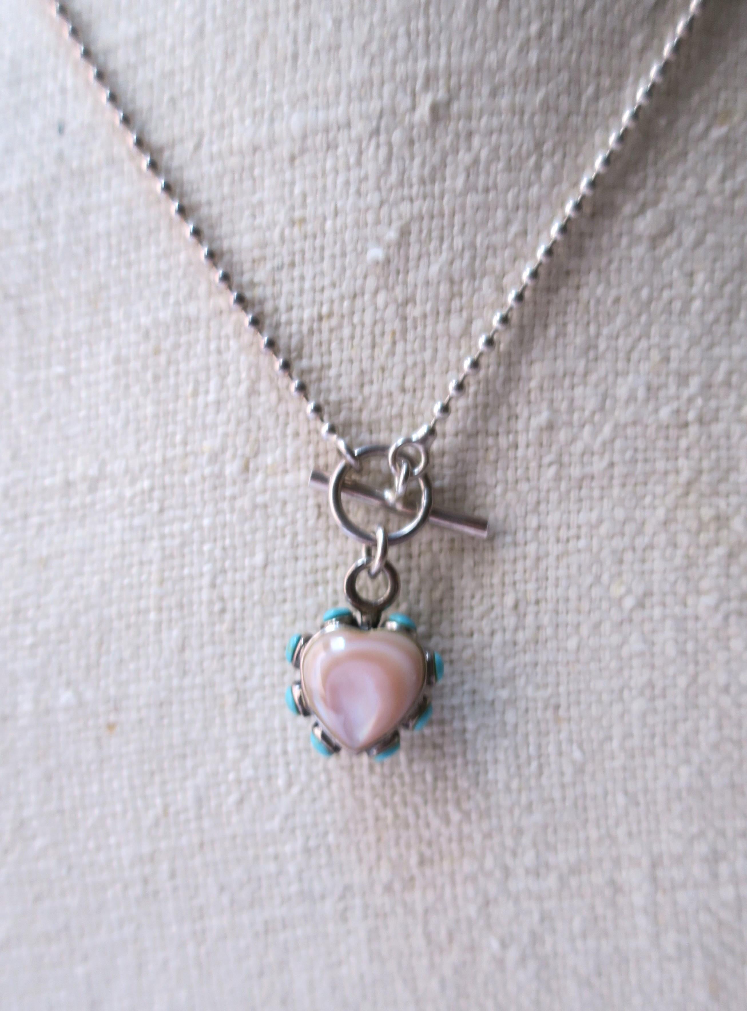 Collana con cuore in turchese in argento sterling italiano in vendita 5