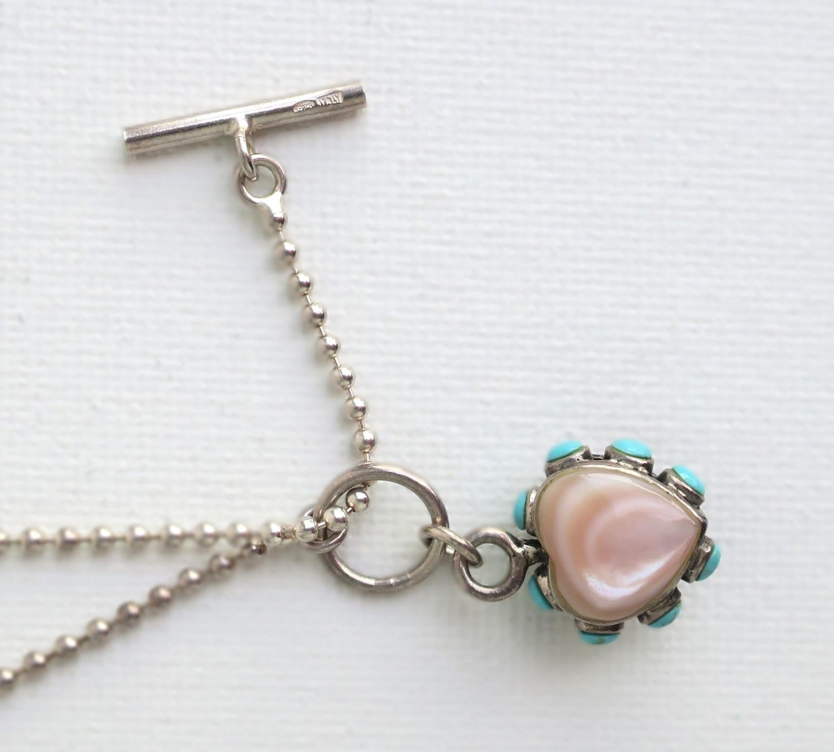 Collana con cuore in turchese in argento sterling italiano in vendita 6