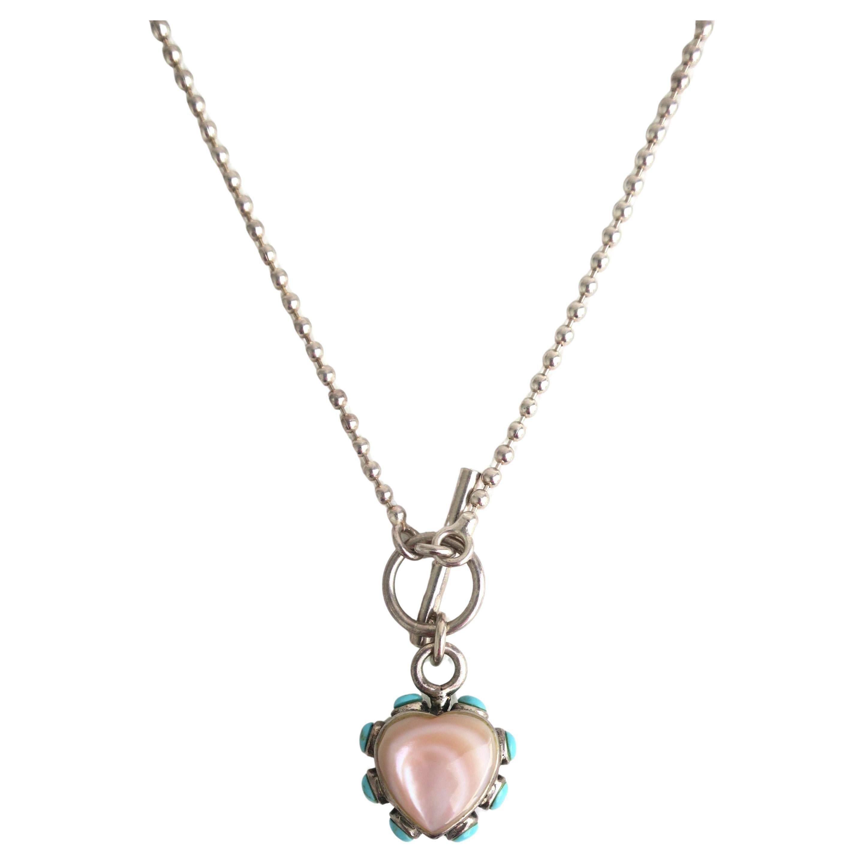 Italian Sterling Silver Turquoise Heart Necklace
