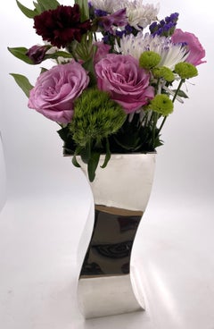 Italian Sterling Silver Vase in Mid-Century Modern Style
