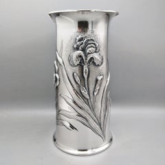 Italian Sterling Silver Vase with Iris Flowers