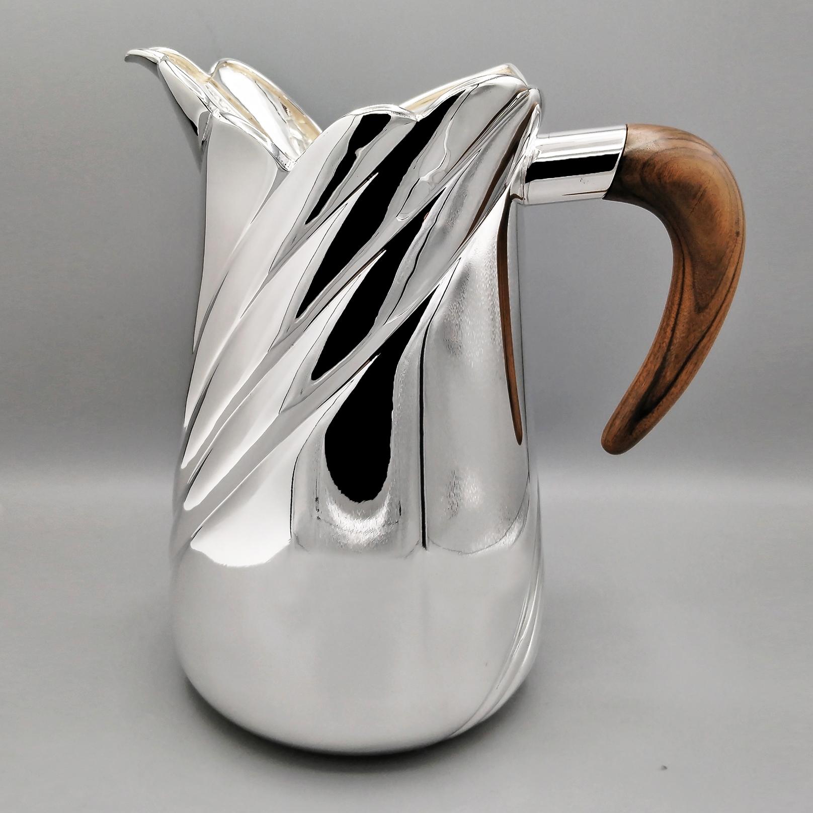 Italian Sterling Silver Water Lug - Carafe with Wooden Handle For Sale 9