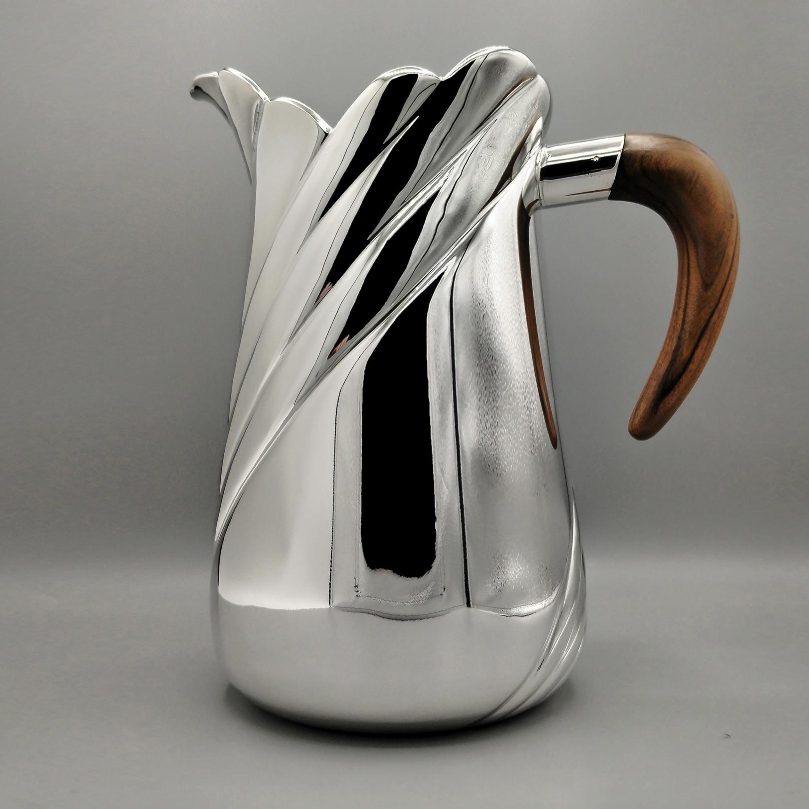 Hand-Crafted Italian Sterling Silver Water Lug - Carafe with Wooden Handle For Sale