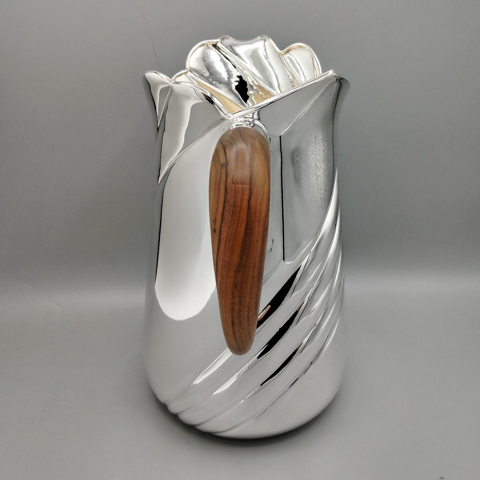 Italian Sterling Silver Water Lug - Carafe with Wooden Handle In New Condition For Sale In VALENZA, IT