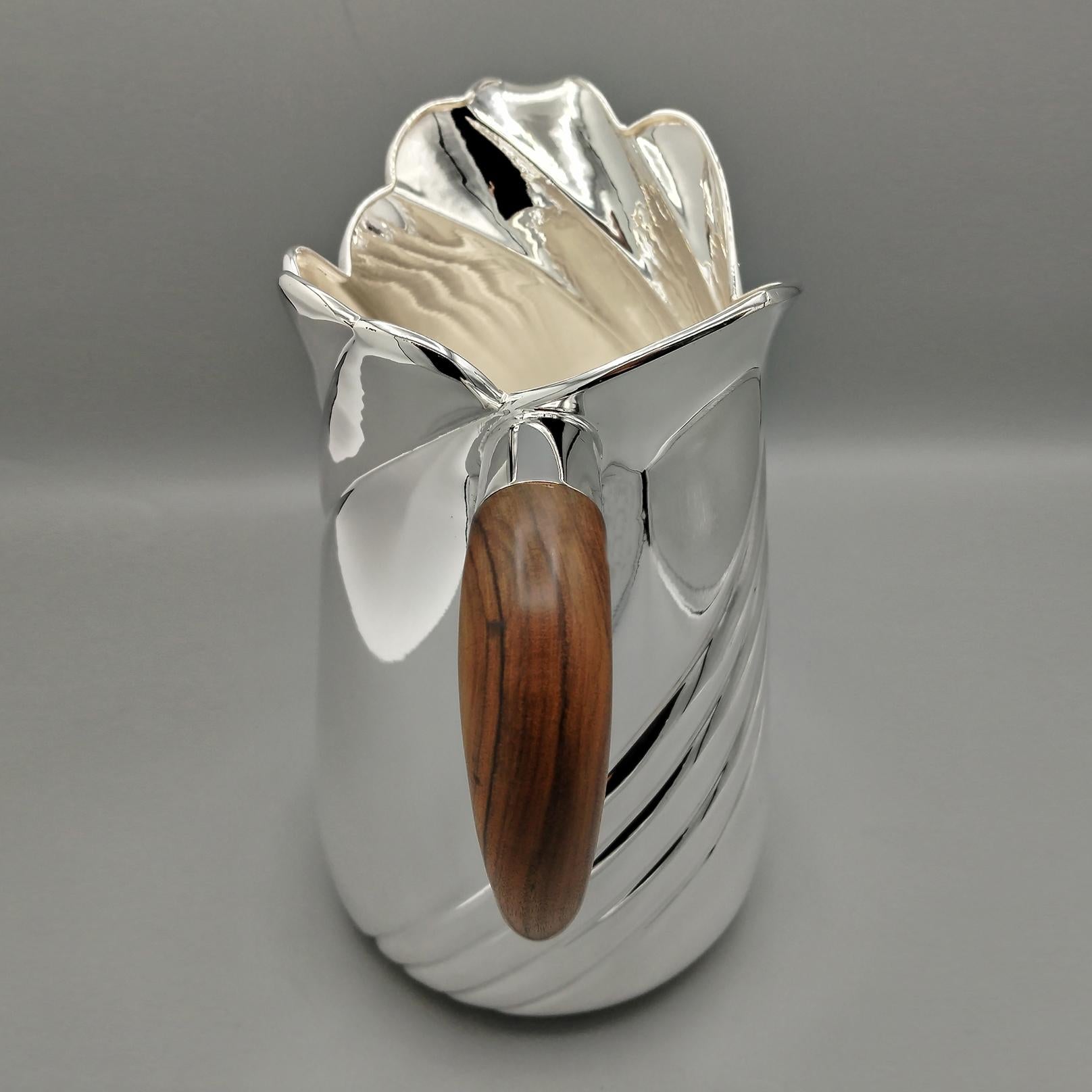 Italian Sterling Silver Water Lug - Carafe with Wooden Handle For Sale 2