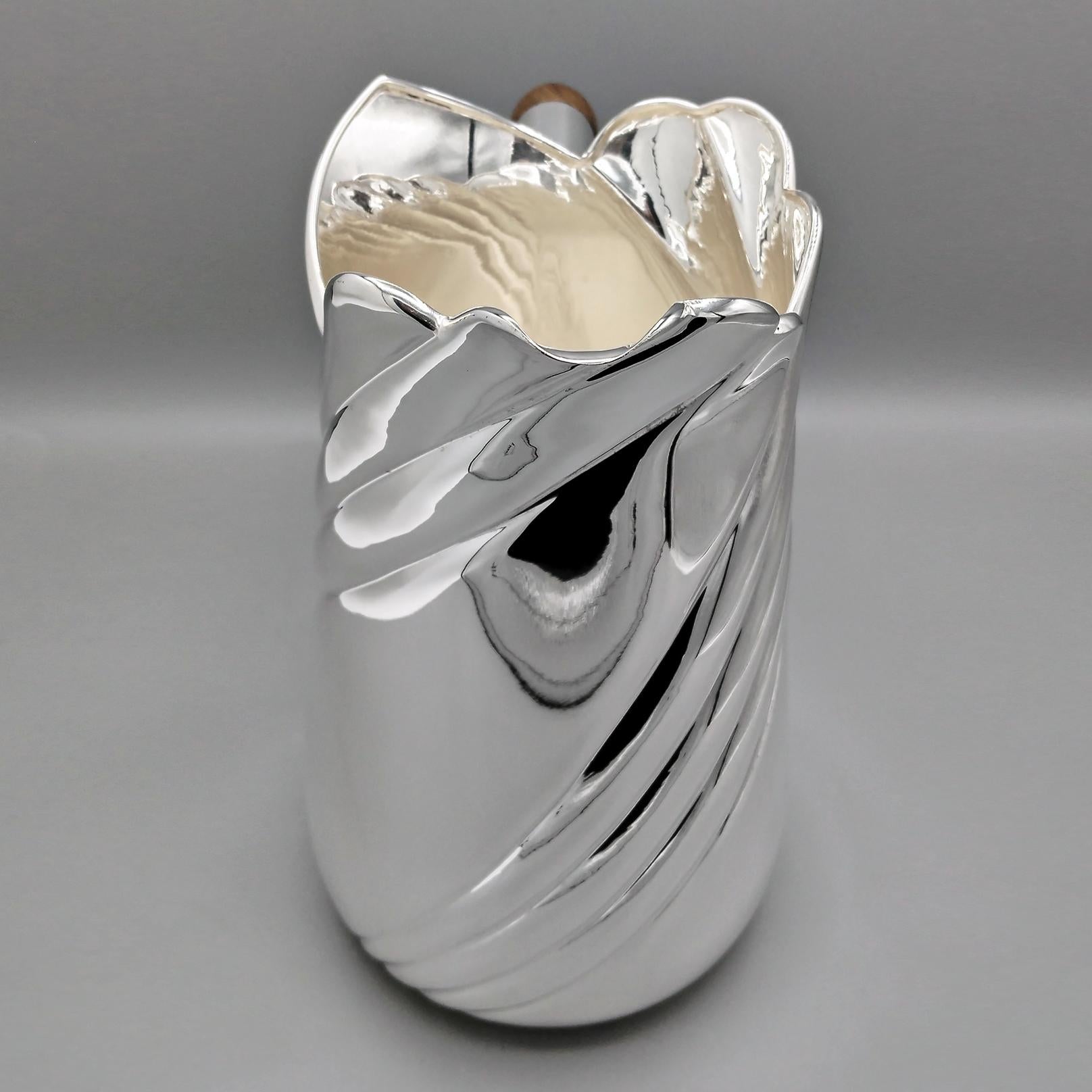 Italian Sterling Silver Water Lug - Carafe with Wooden Handle For Sale 3