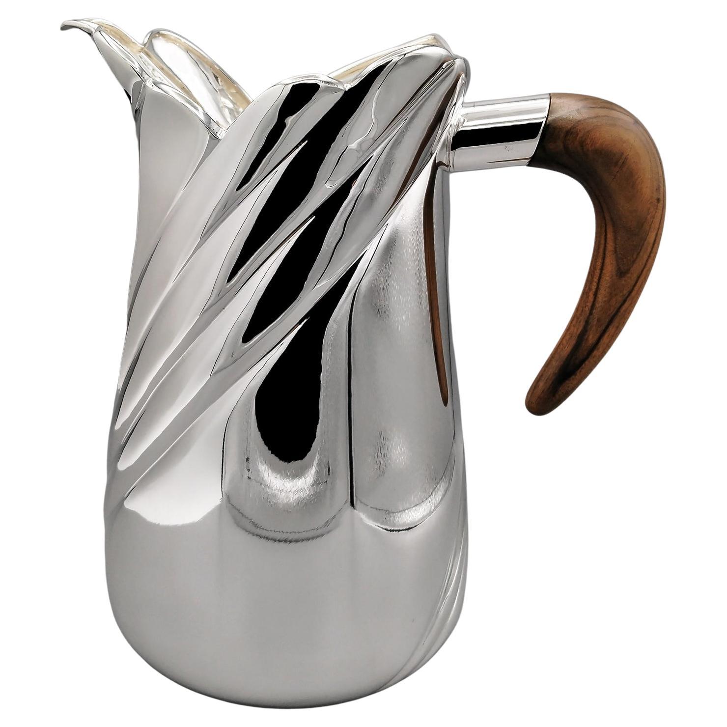 Italian Sterling Silver Water Lug - Carafe with Wooden Handle For Sale