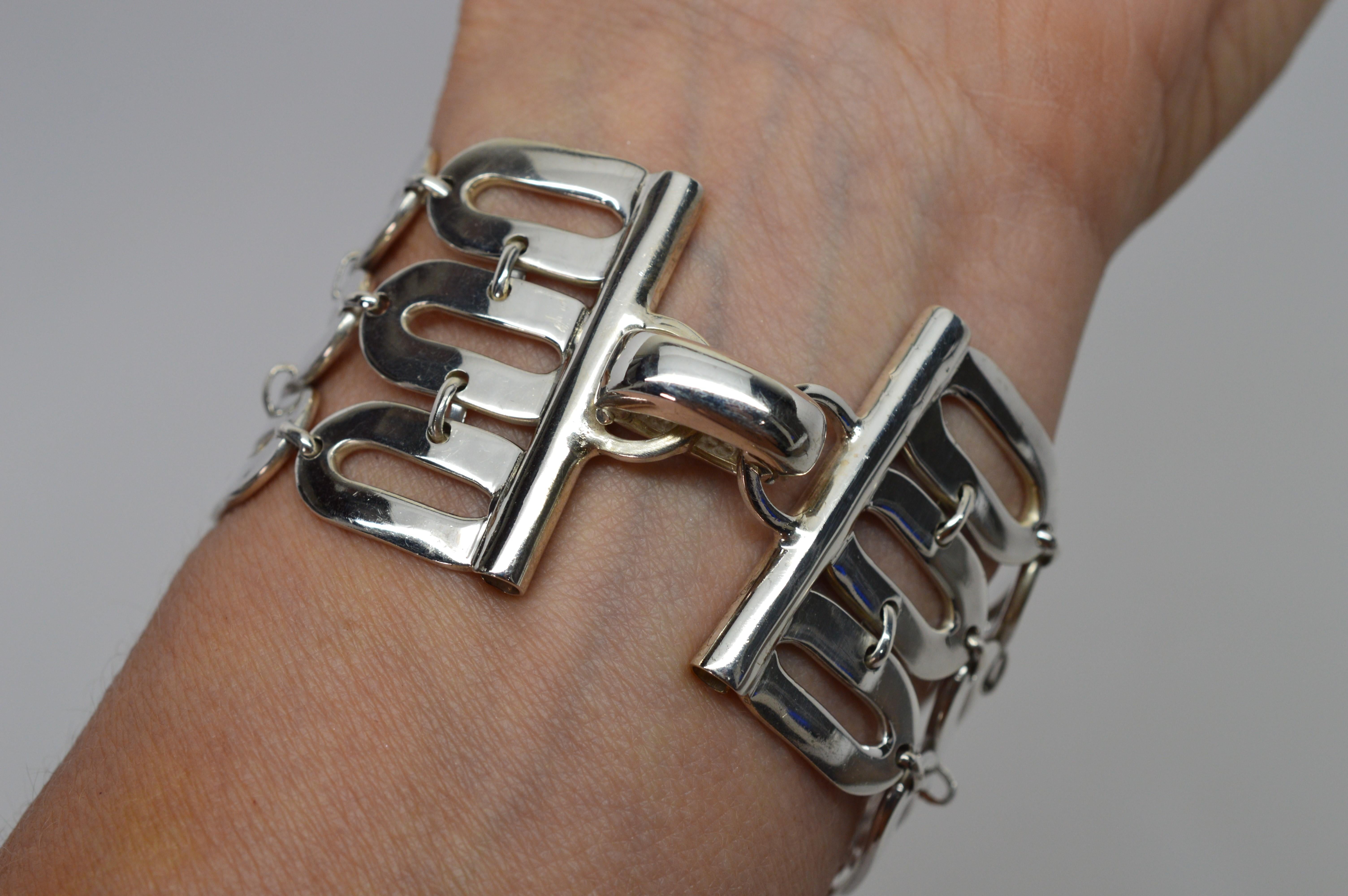 Bracelet à maillons larges italien en argent sterling en vente 1