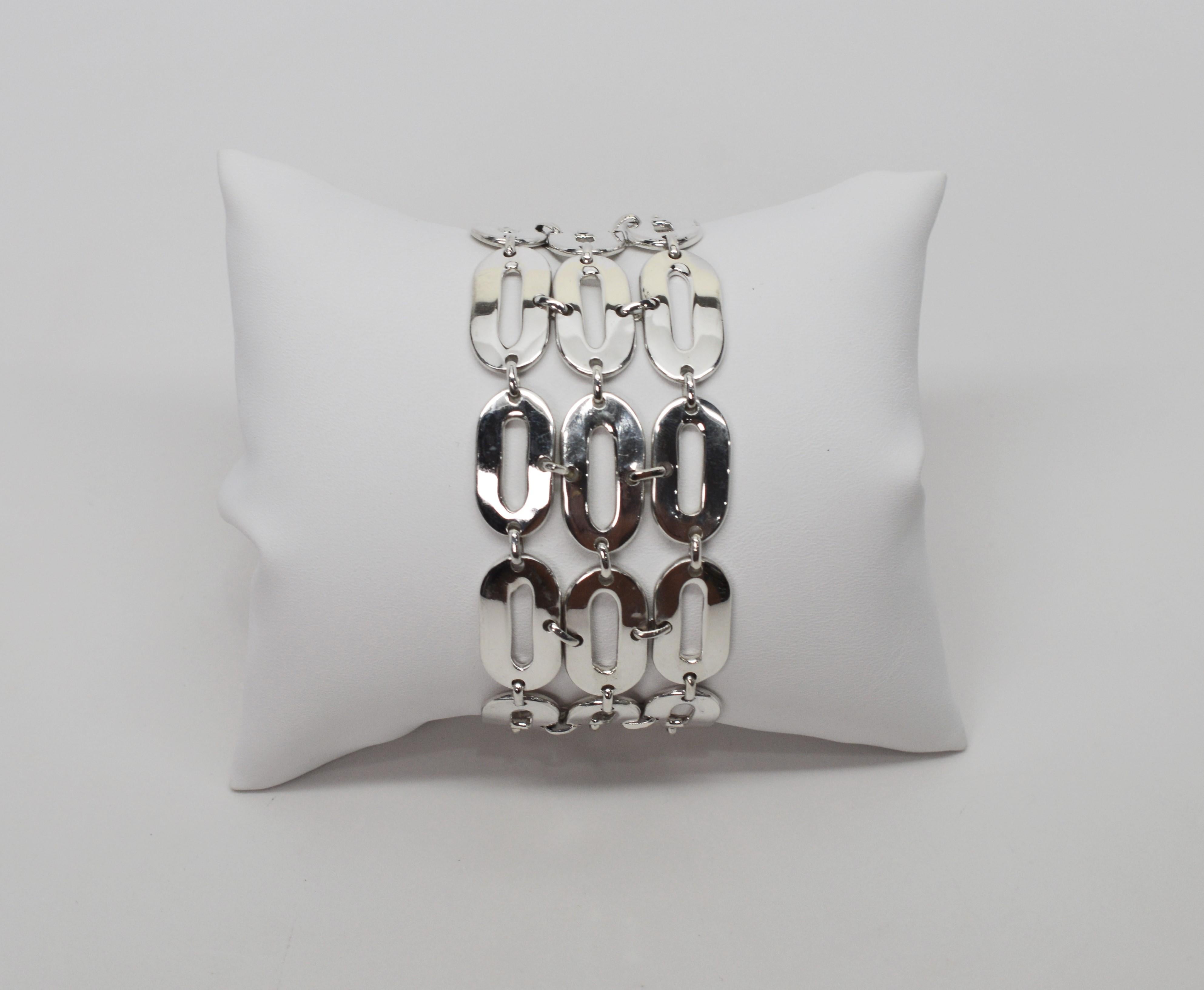 Italian Sterling Silver Wide Chain Link Bracelet In Good Condition For Sale In Mount Kisco, NY
