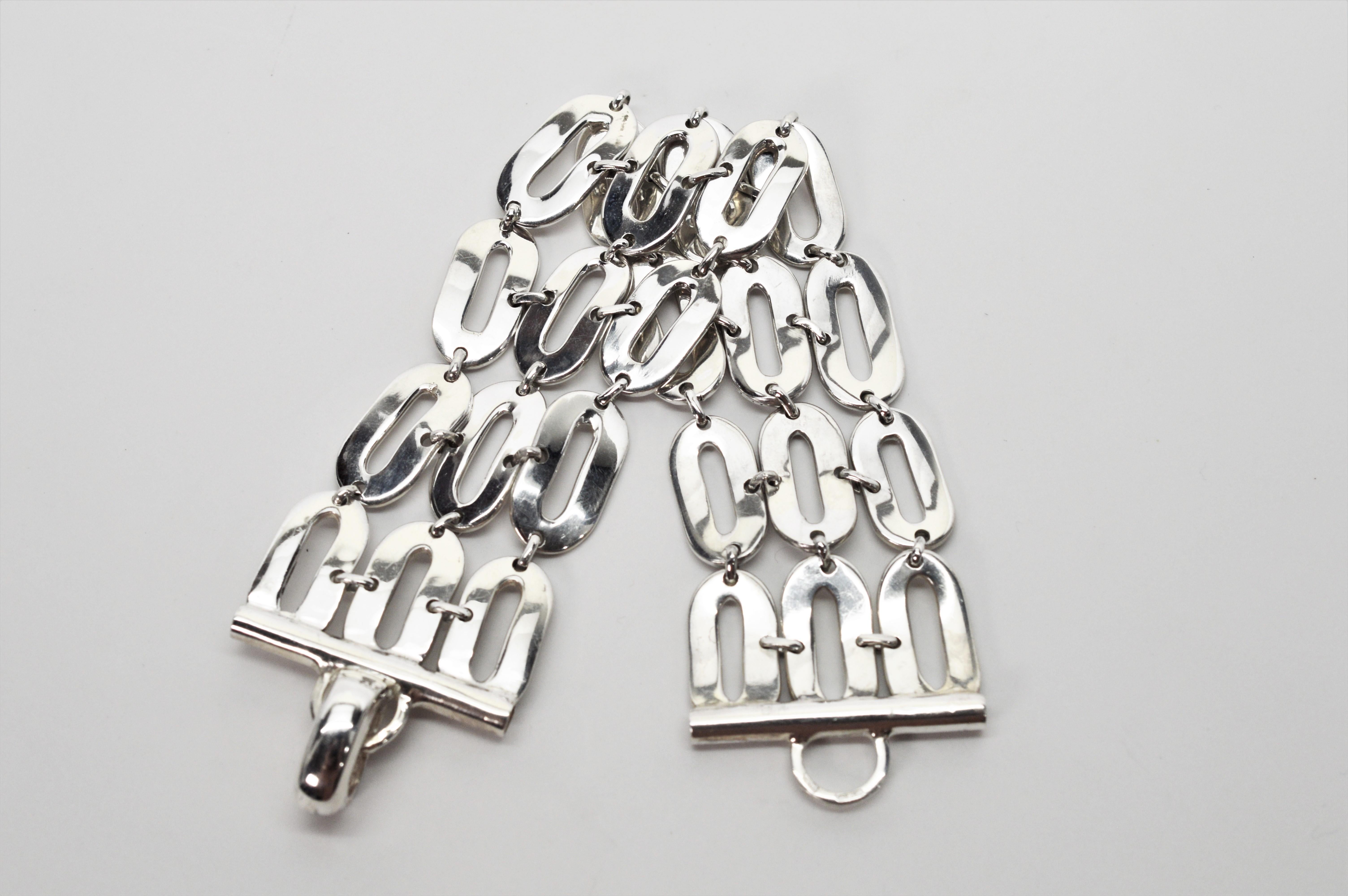 Women's Italian Sterling Silver Wide Chain Link Bracelet For Sale