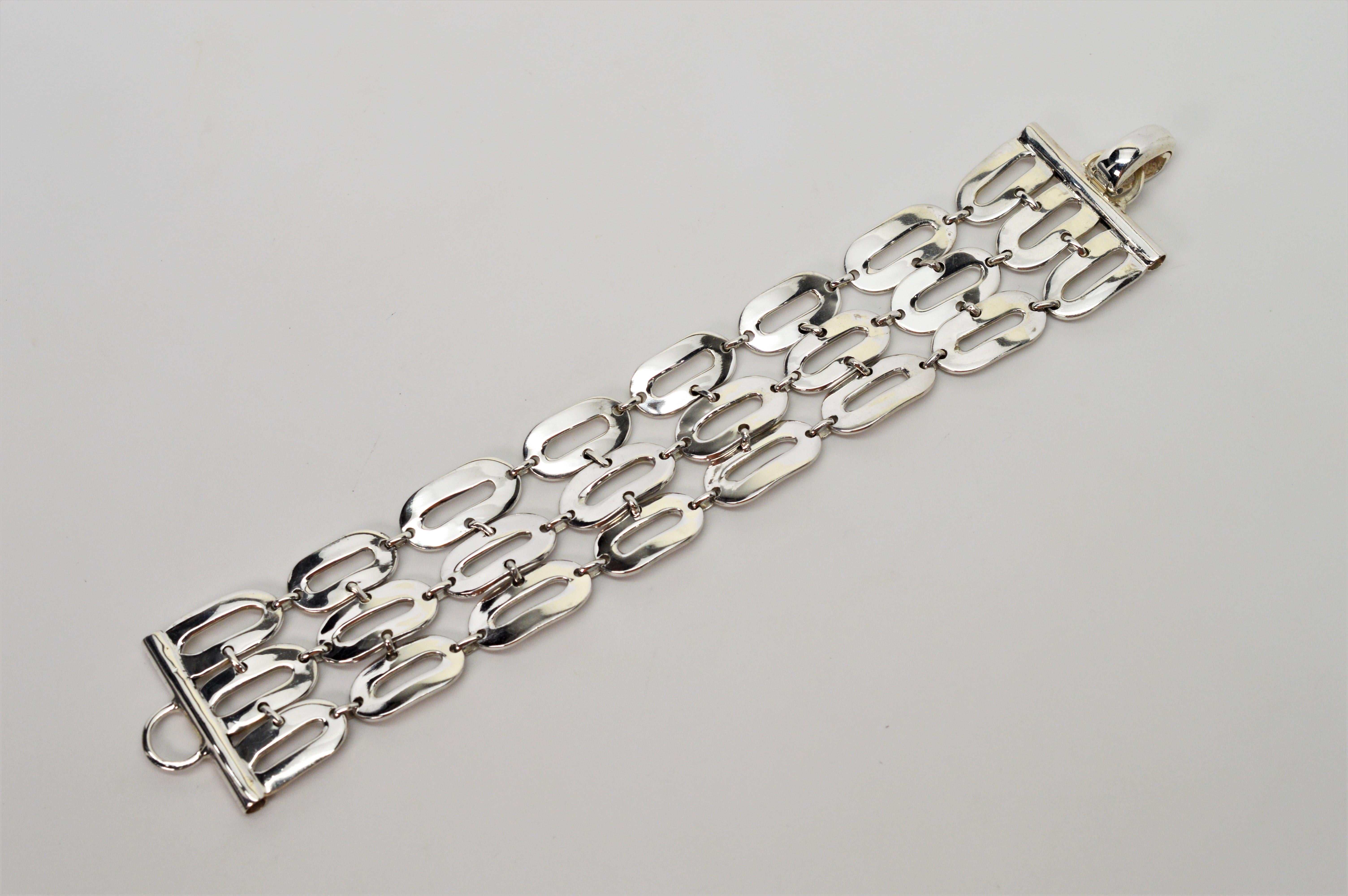 Italian Sterling Silver Wide Chain Link Bracelet For Sale 2